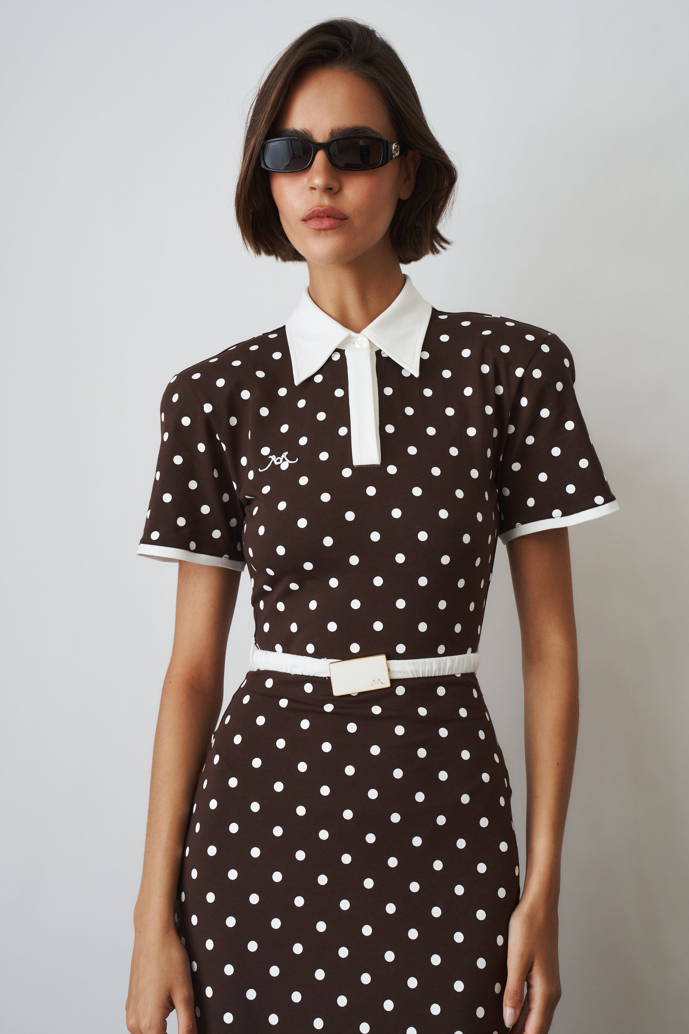 Polka Dot Jersey Dress Brown