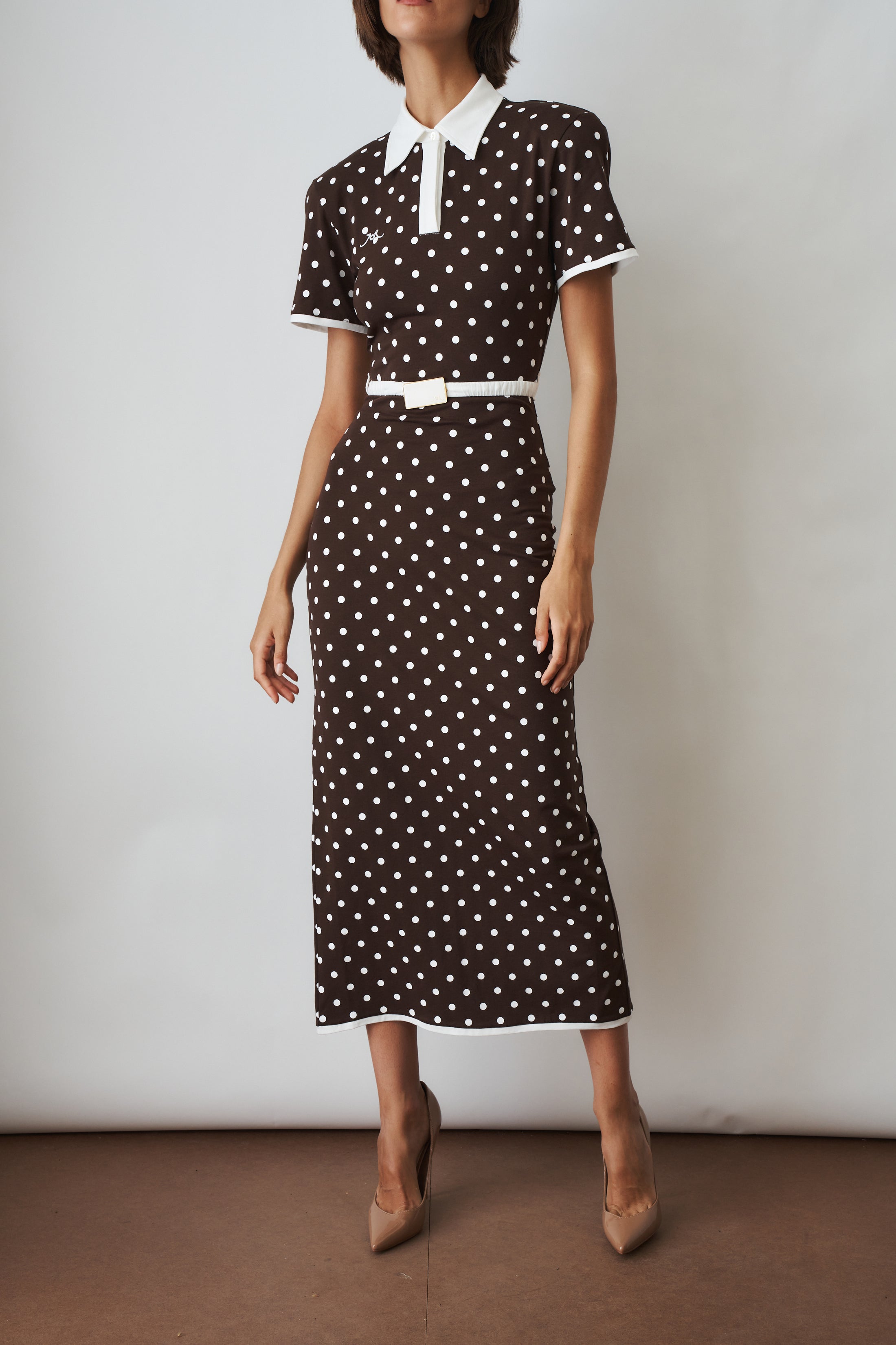 Polka Dot Jersey Dress Brown