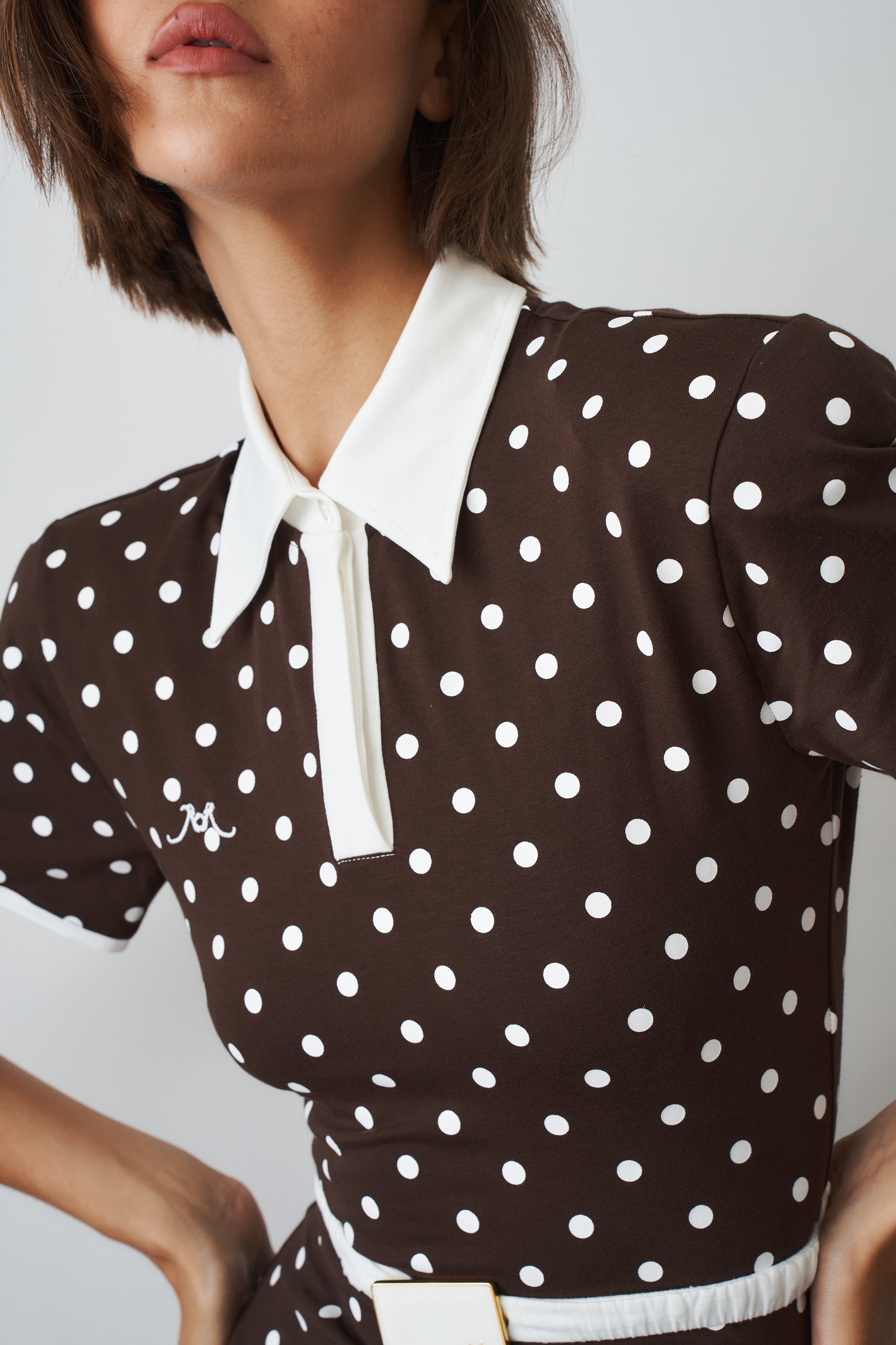 Polka Dot Jersey Dress Brown
