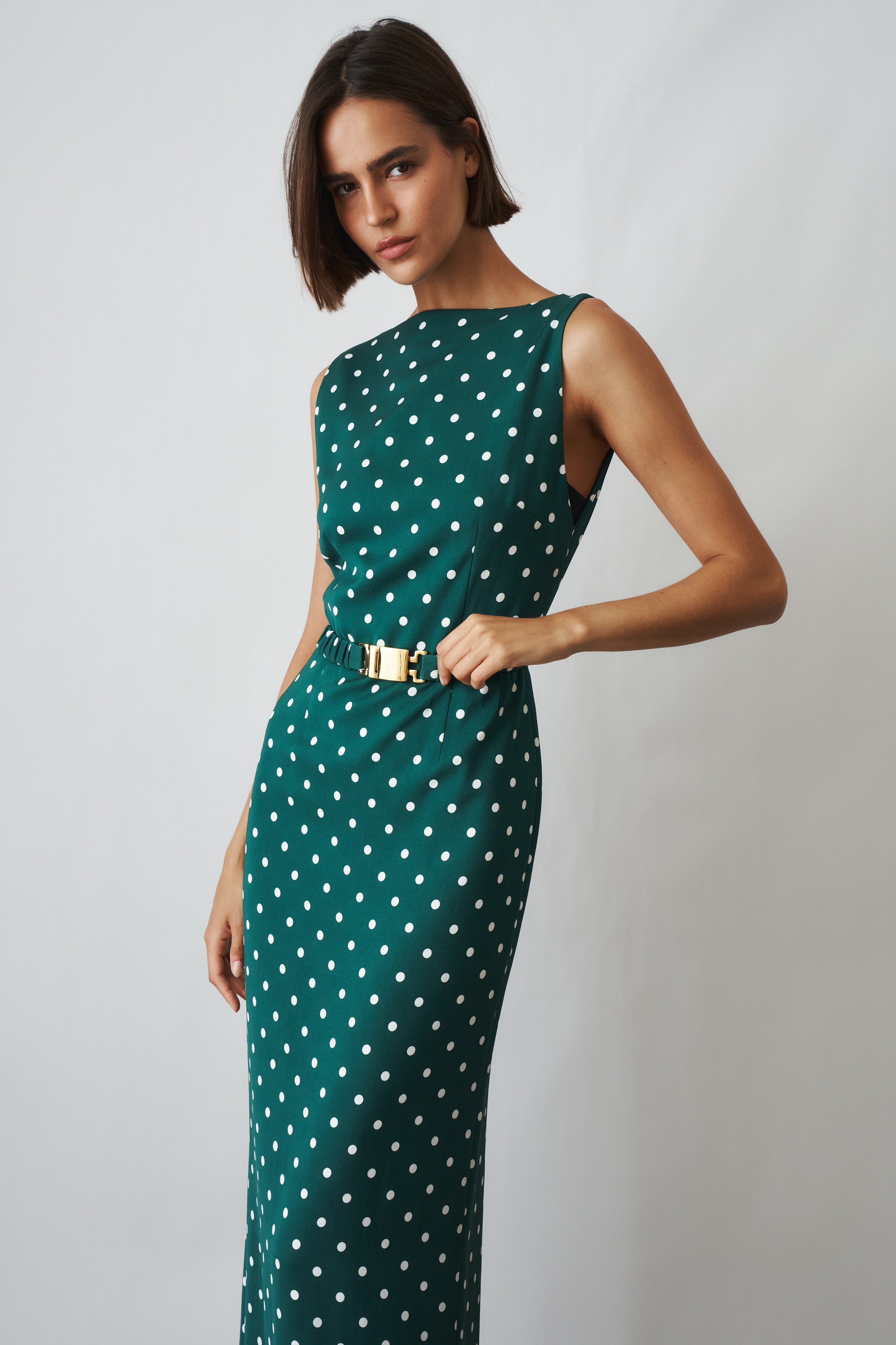Long Dress with Straight Neckline in Green