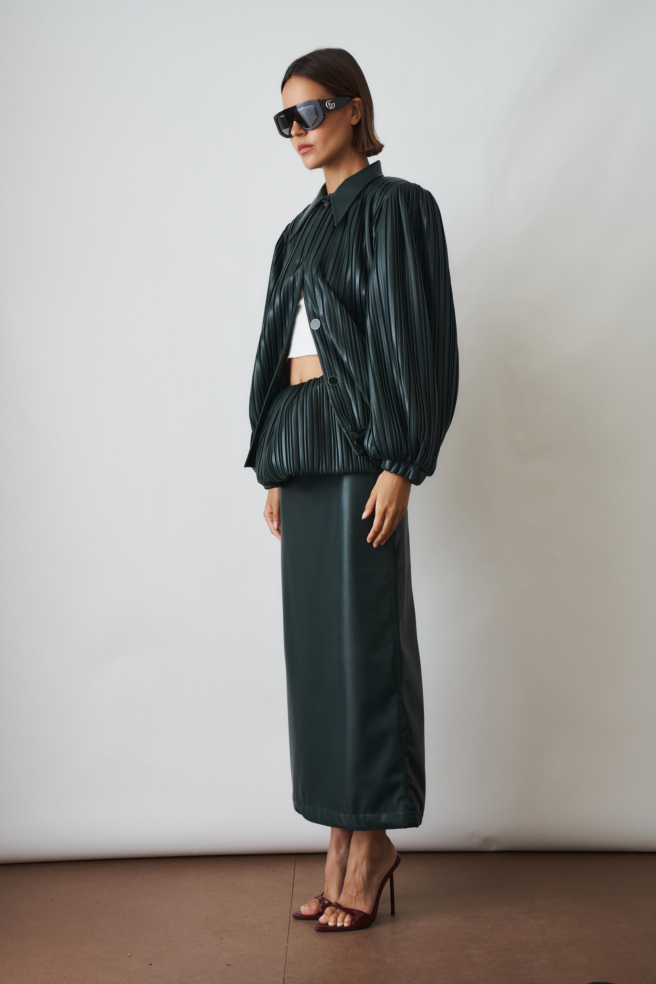 Pleated Short Bomber Green