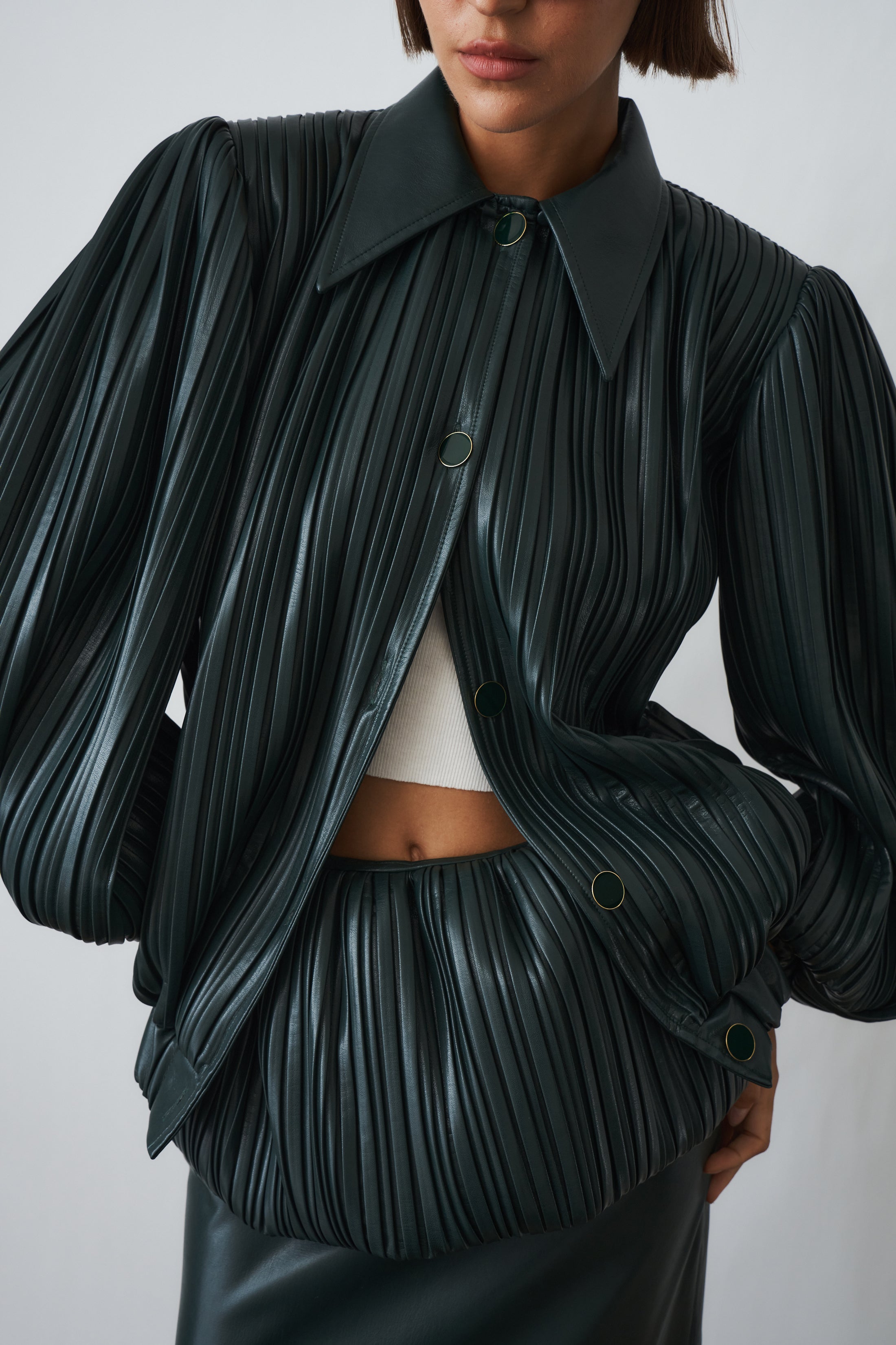 Pleated Short Bomber Green