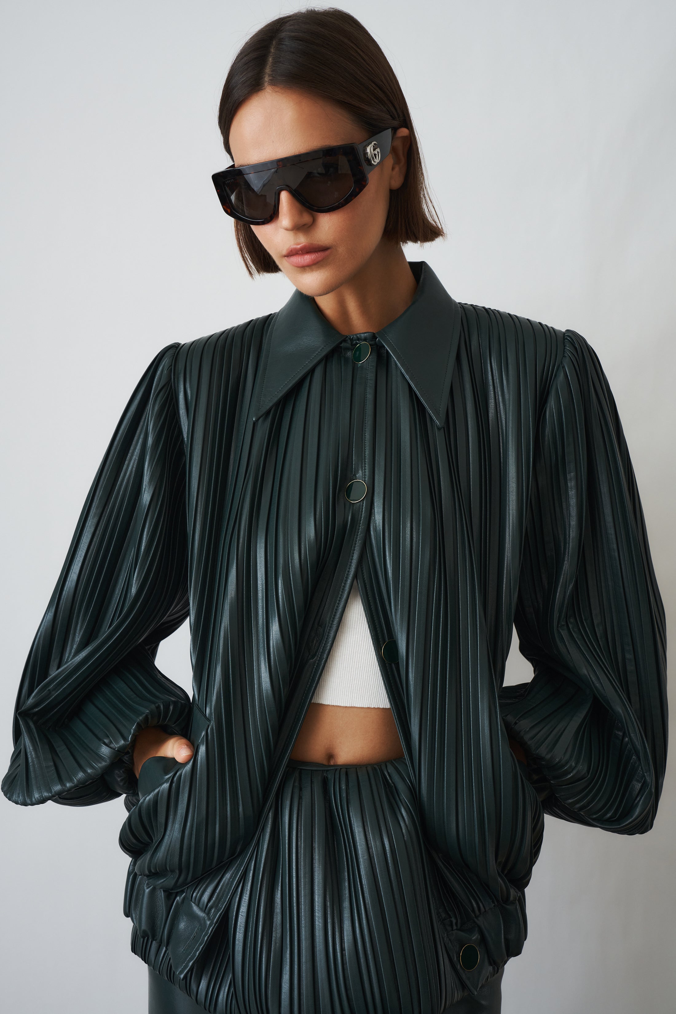 Pleated Short Bomber Green
