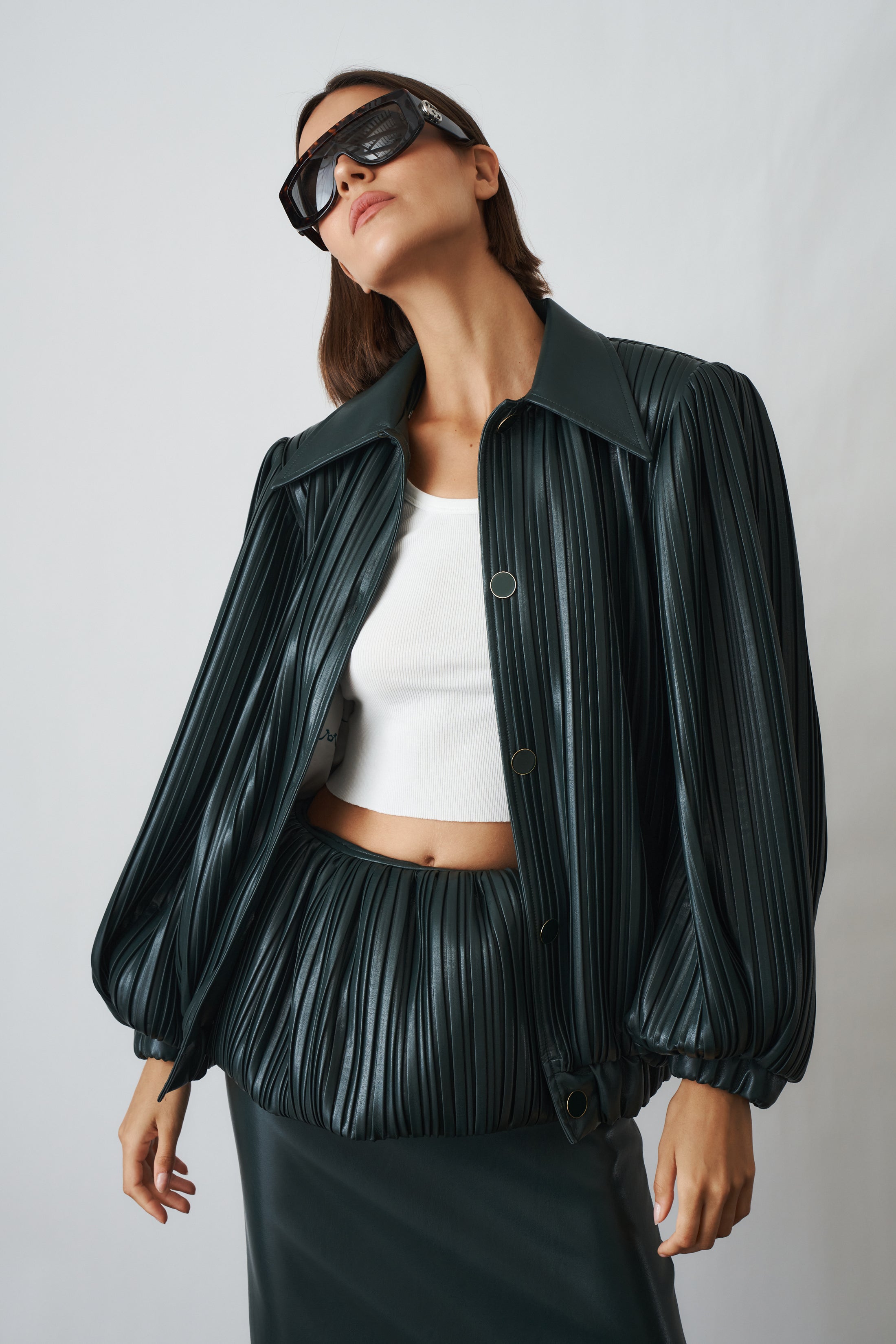 Pleated Short Bomber Green