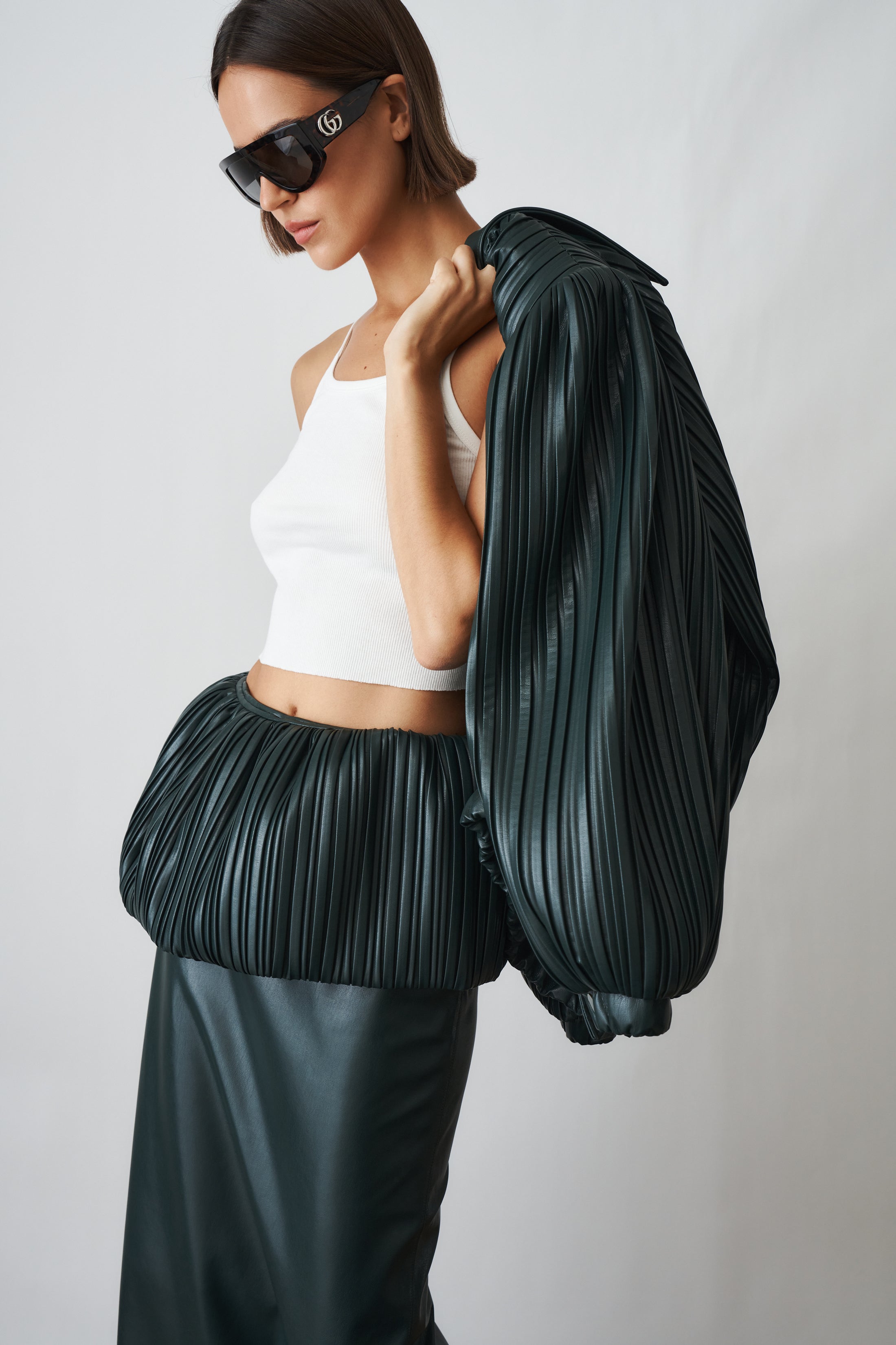 Pleated Short Bomber Green
