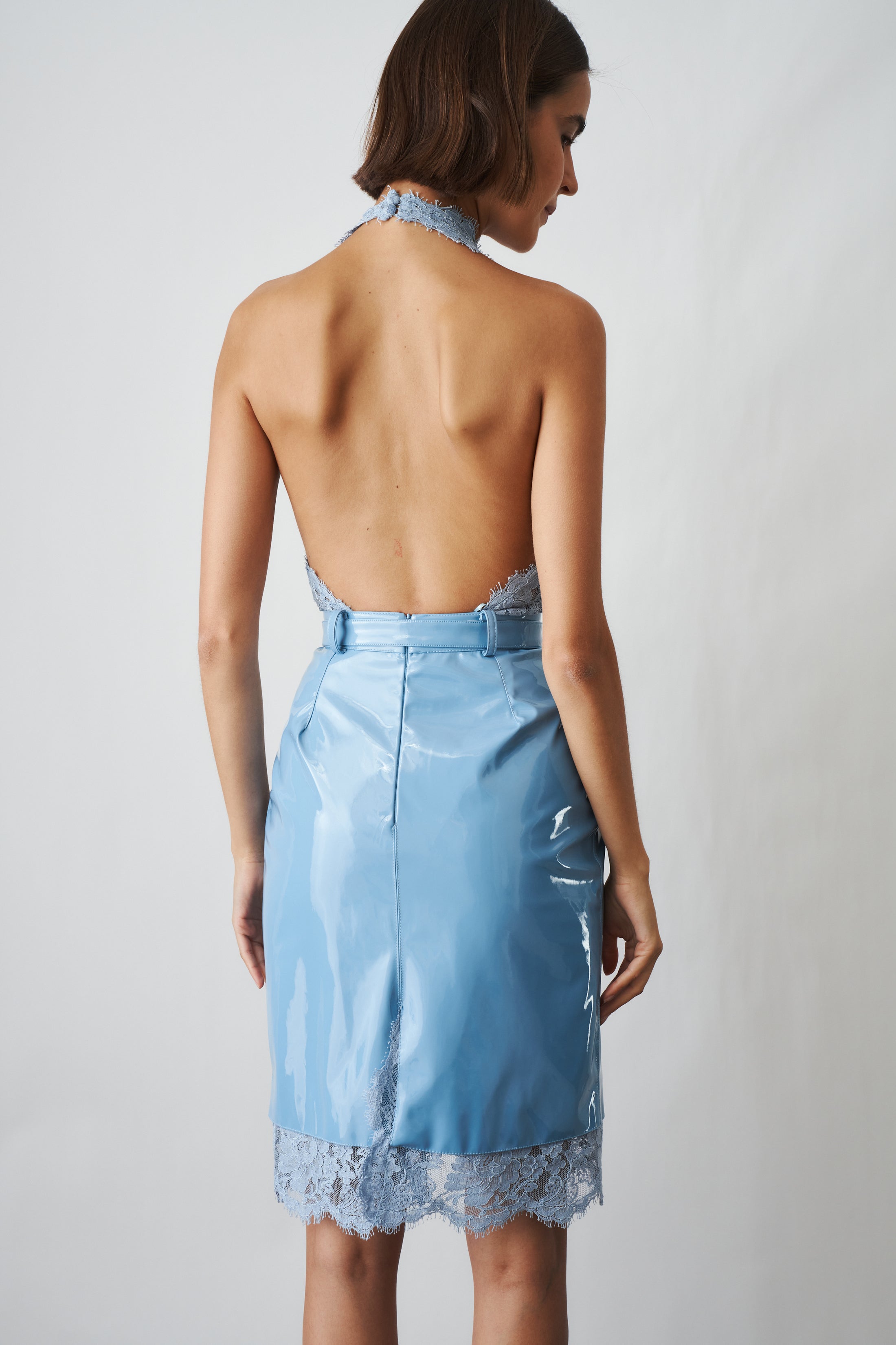 Midi Skirt With Lace Contrasts Vinyl Blue