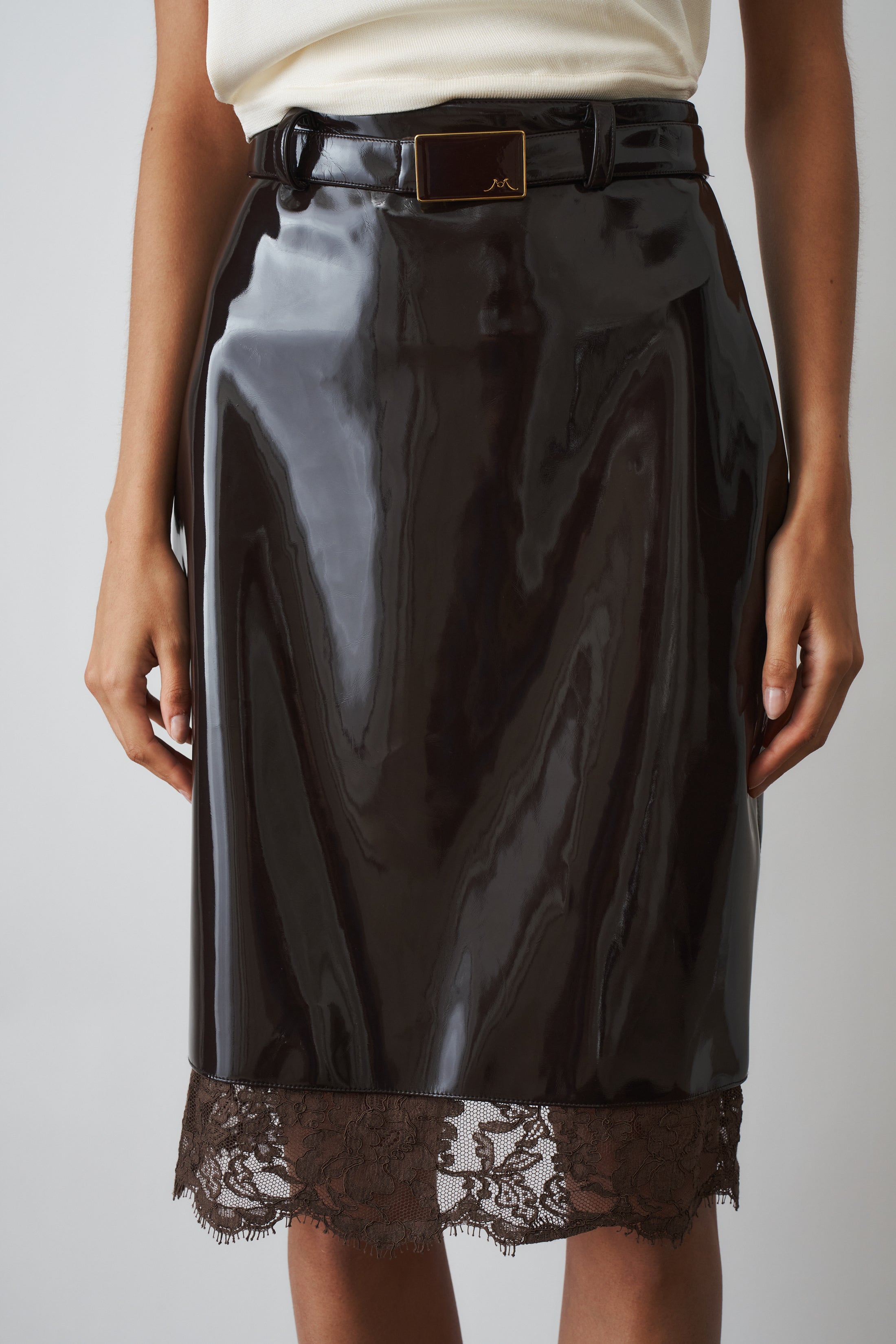 Midi Skirt With Lace Contrasts Brown