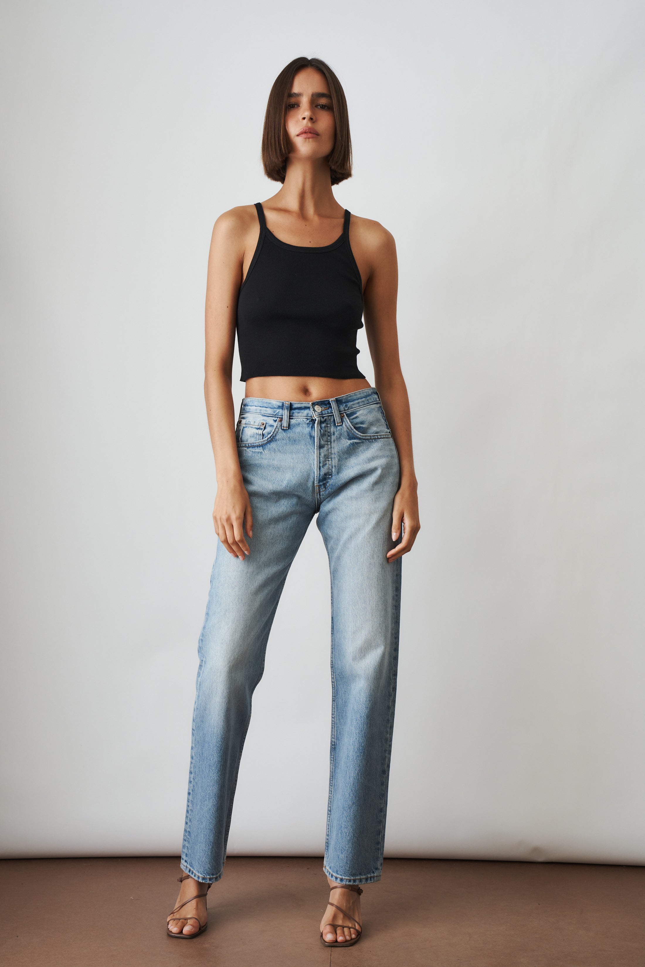 Cropped Rib Tank Black