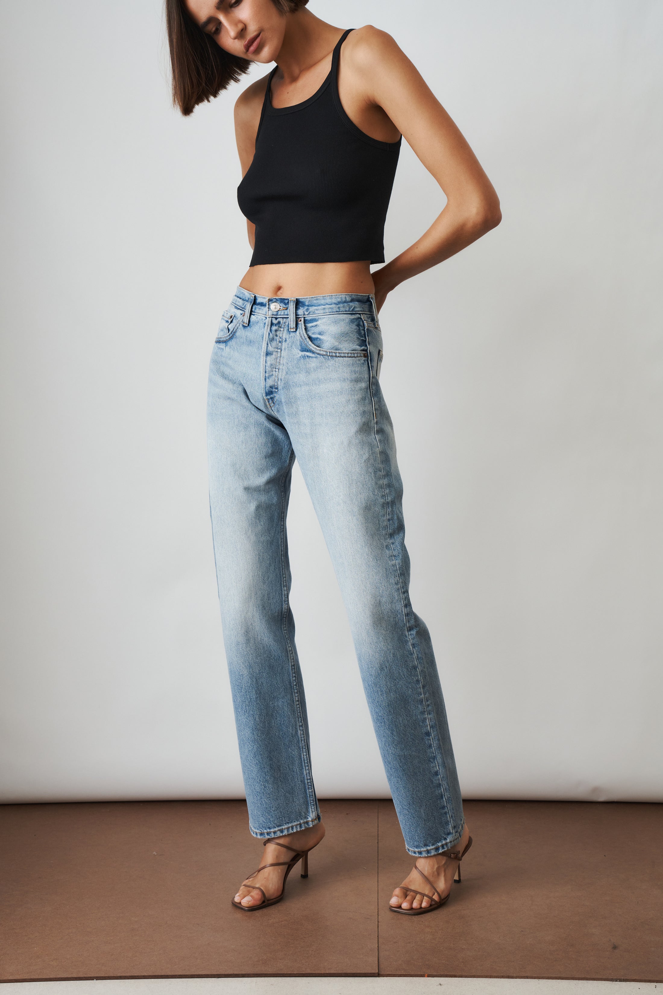 Cropped Rib Tank Black