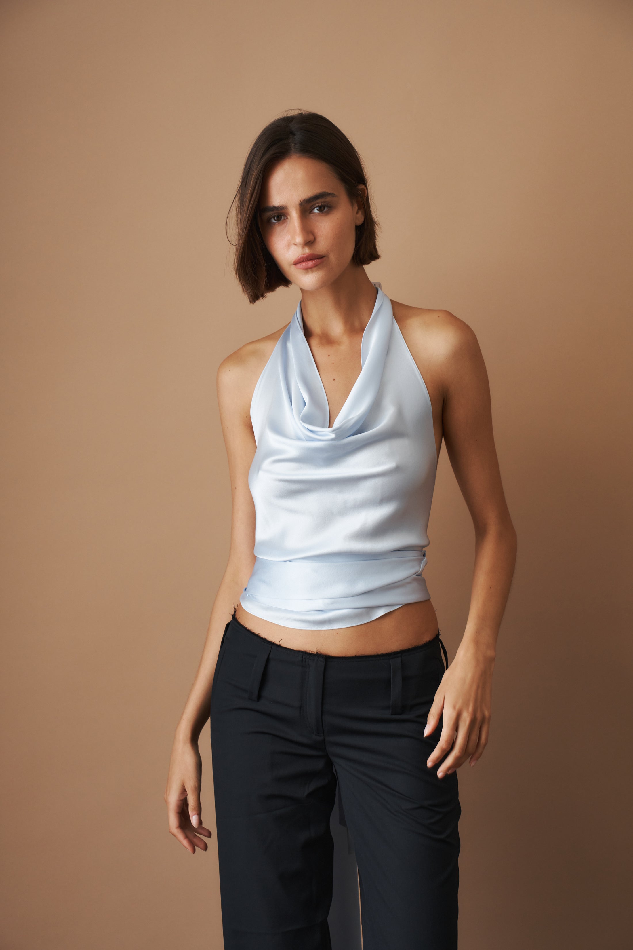 Cowl Neck Halter Ice Blue