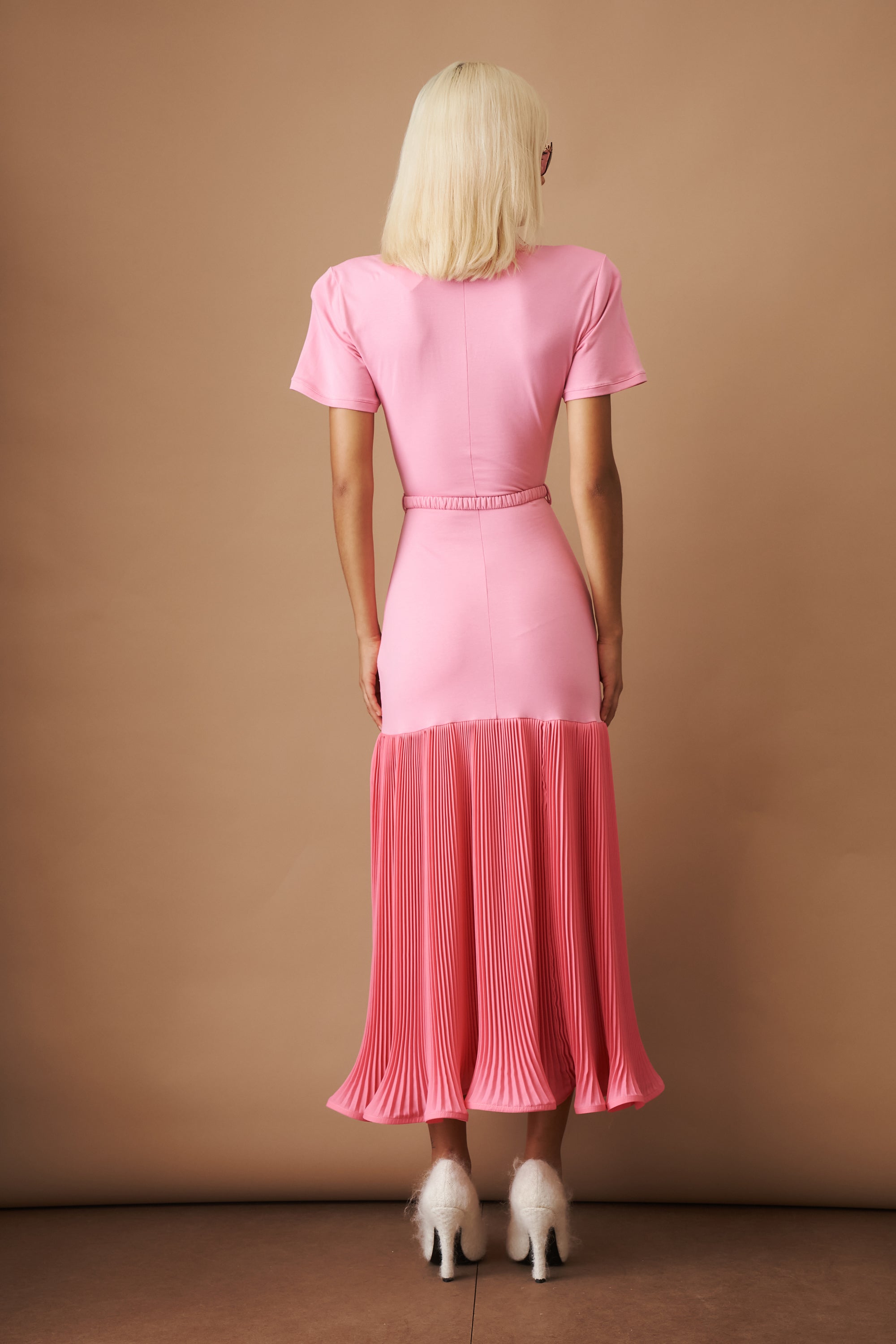 Polo Dress with Pleated Skirt in Pink