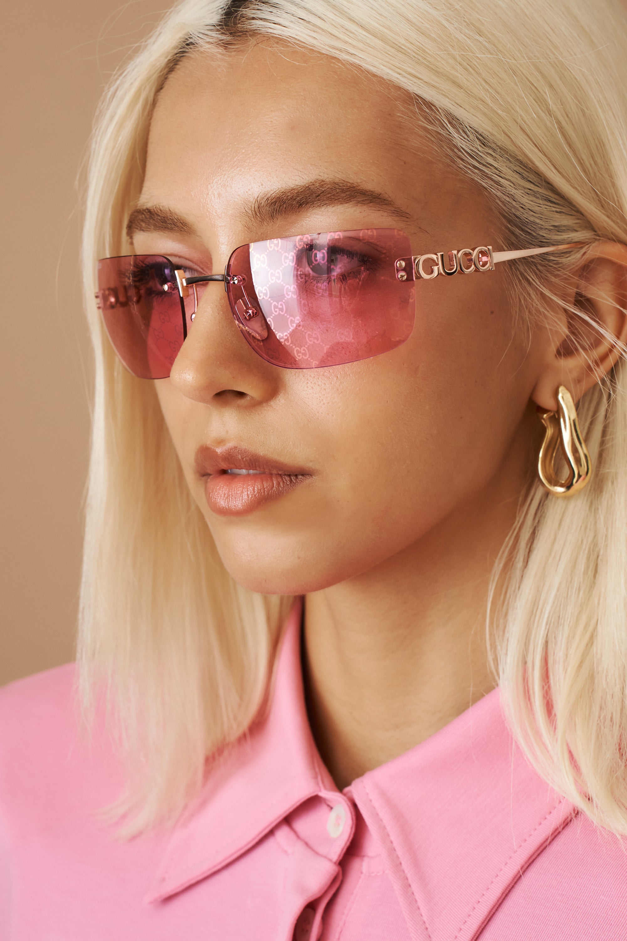Pink GG Shield Sunglasses