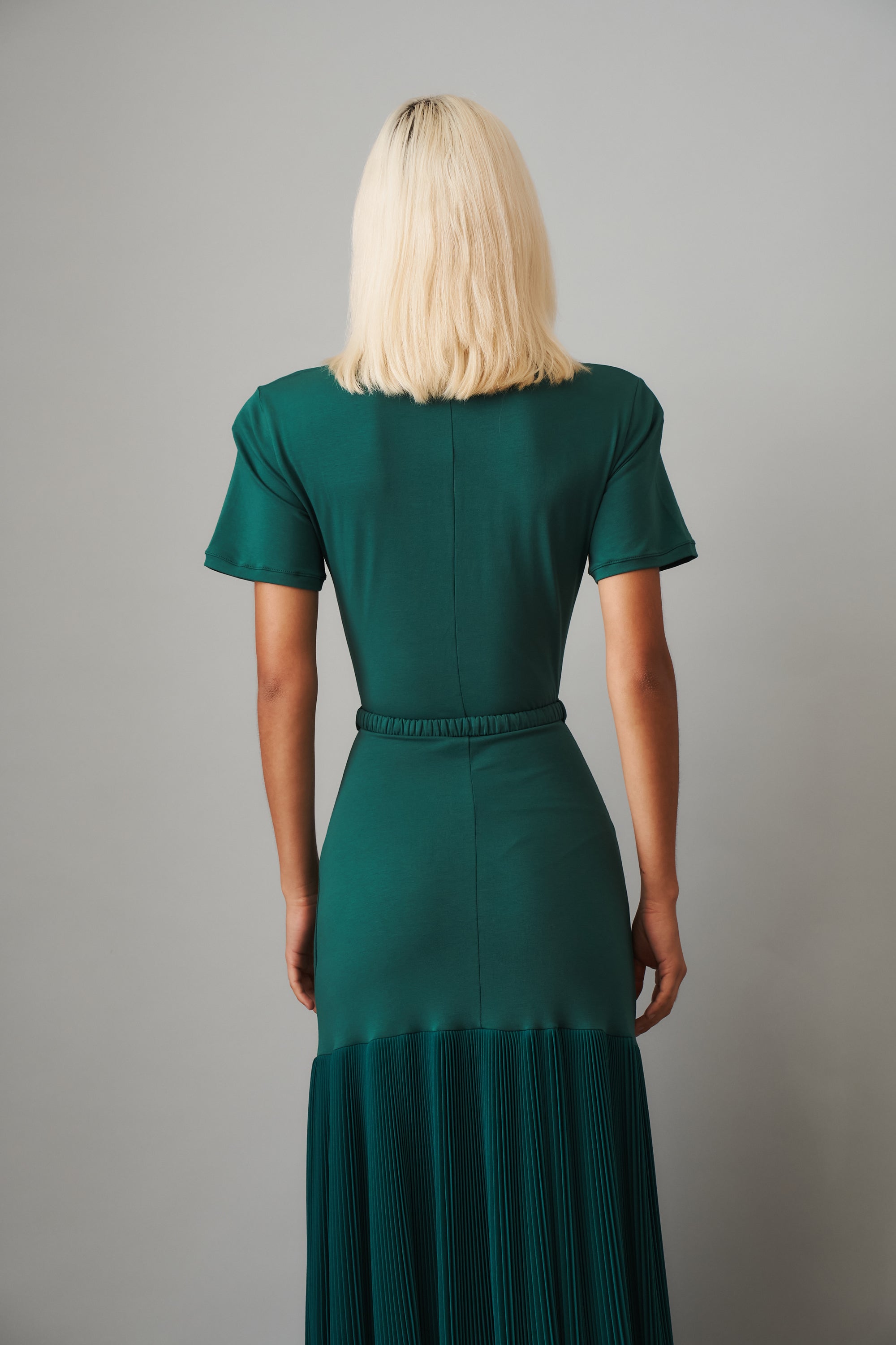 Polo Dress with Pleated Skirt in Green