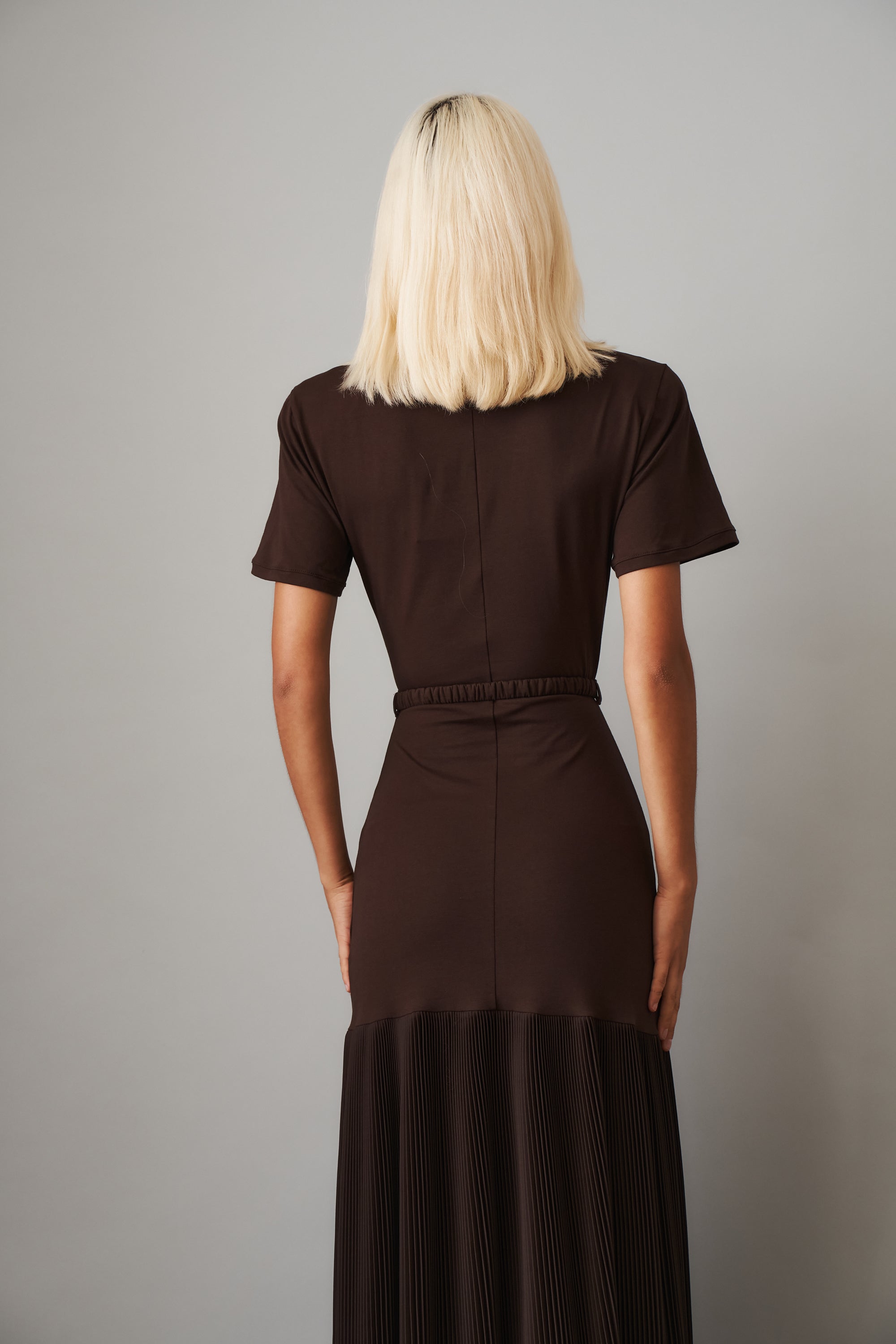 Polo Dress with Pleated Skirt in Brown