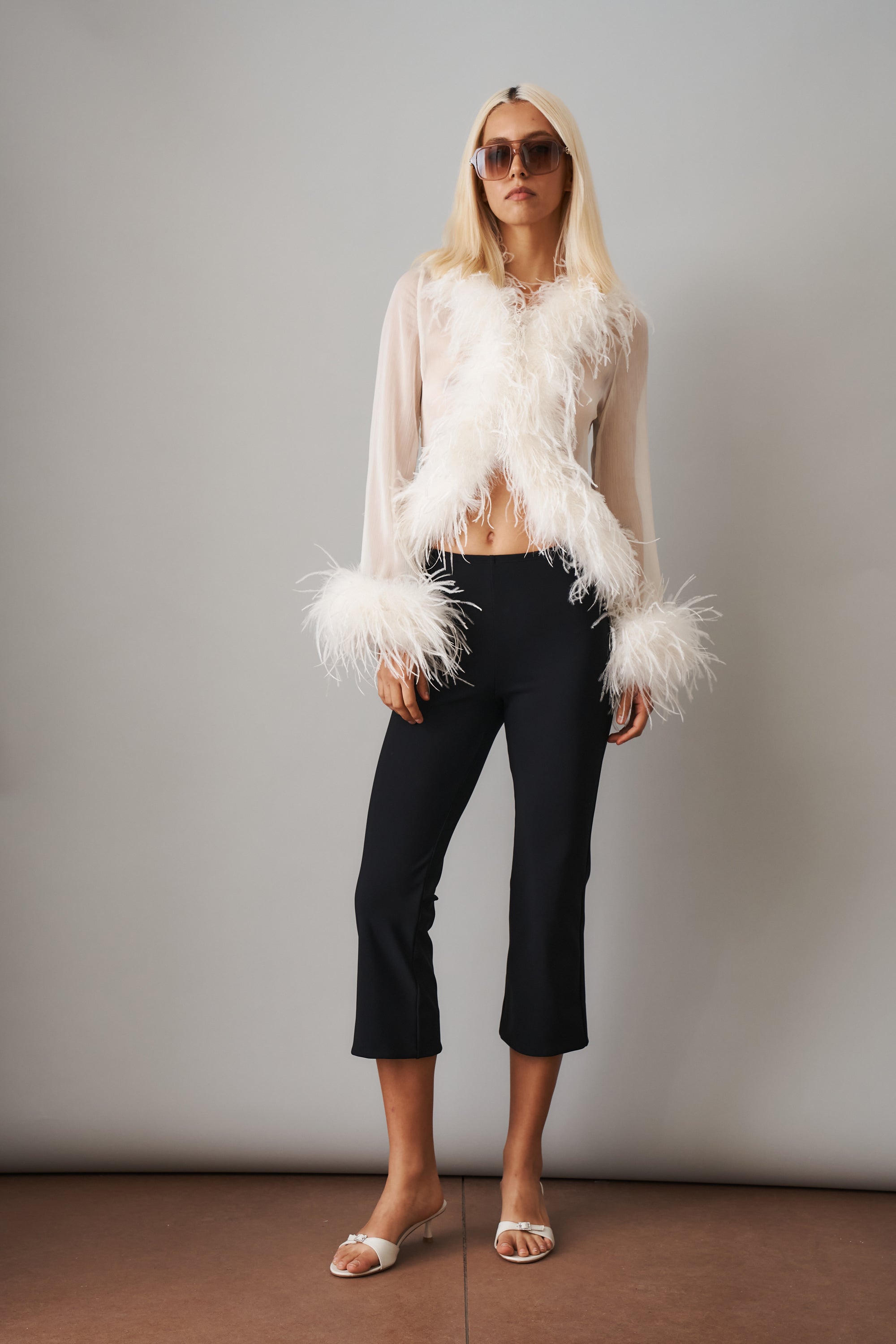 Gigi Sheer Feather Cream Blouse
