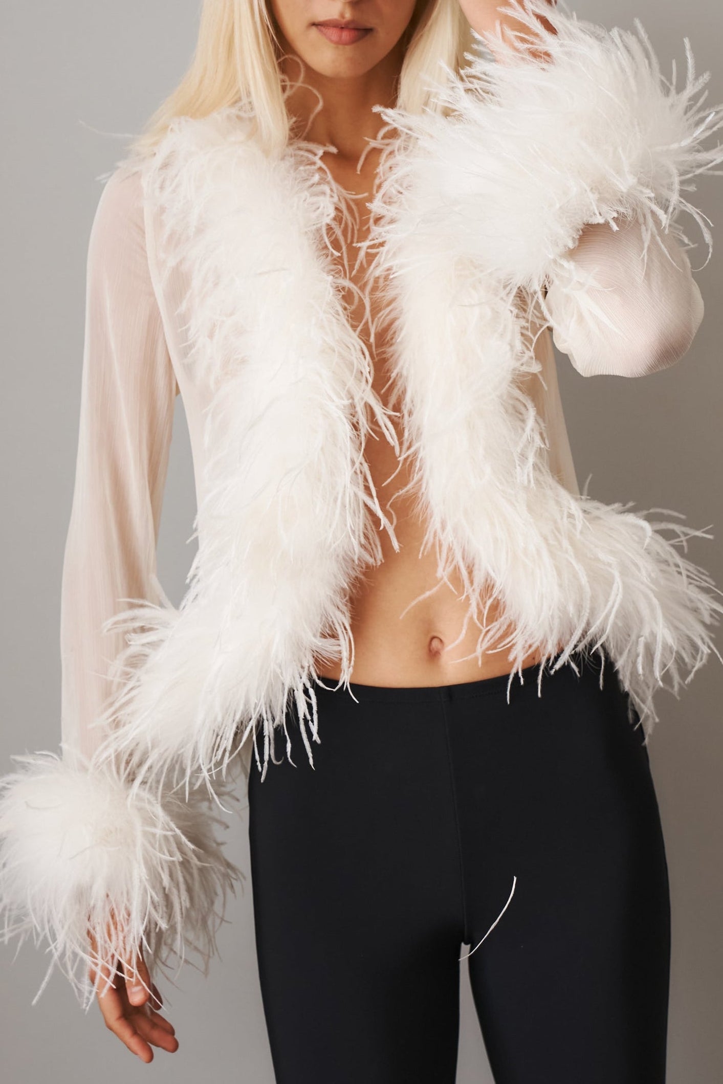 Gigi Sheer Feather Cream Blouse