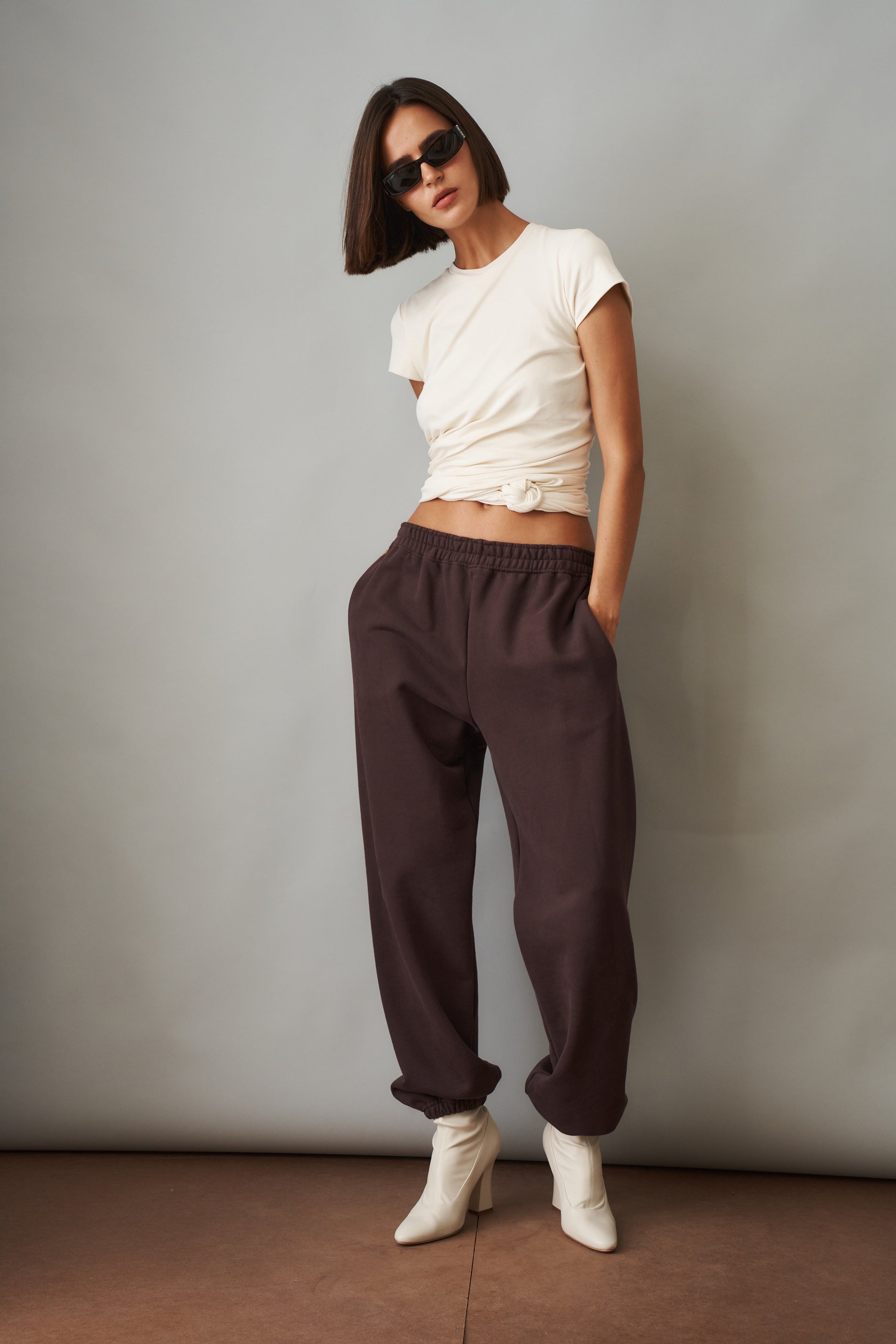 Relaxed Brown Cotton Sweatpants