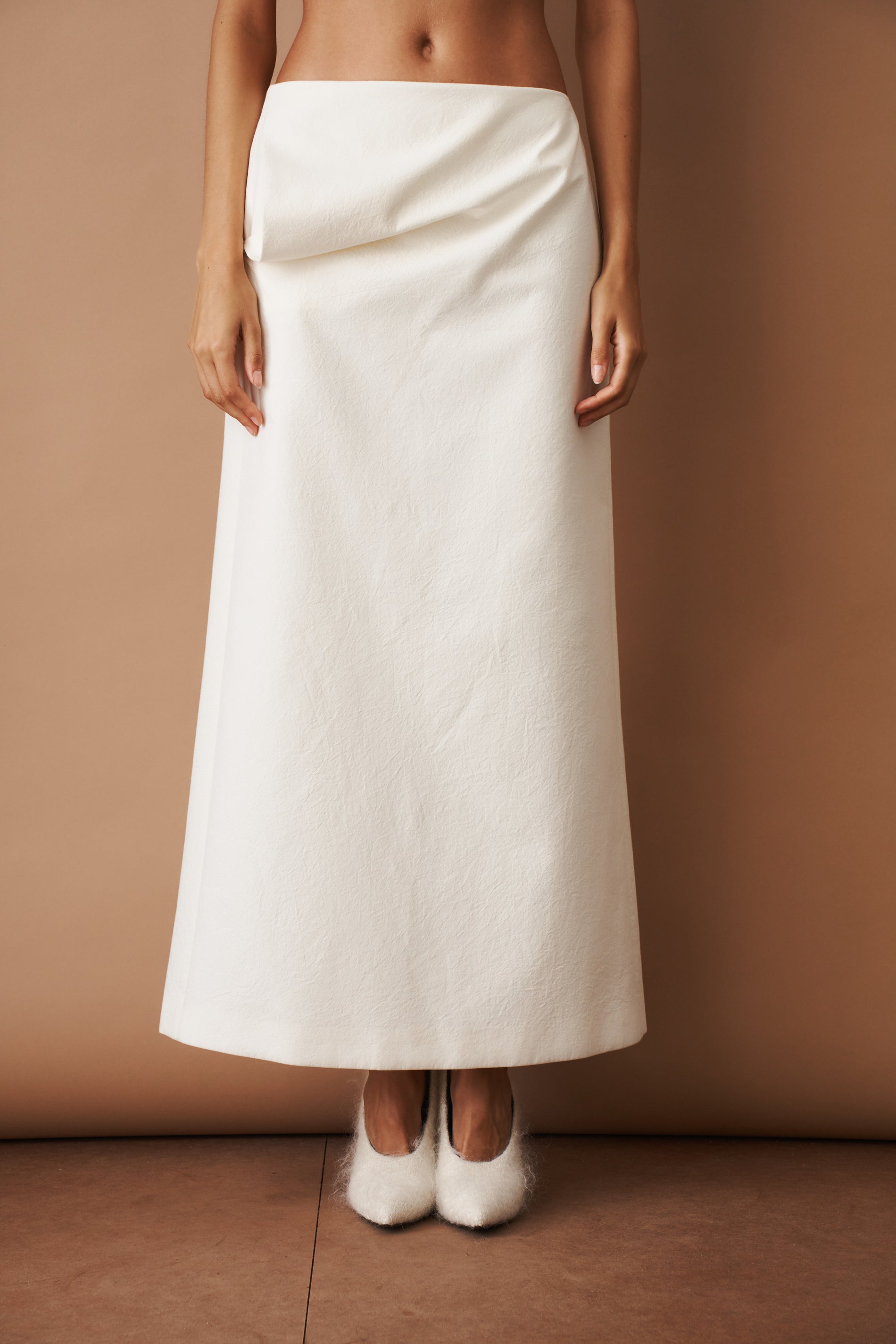 Silk Draped Cream Maxi Skirt