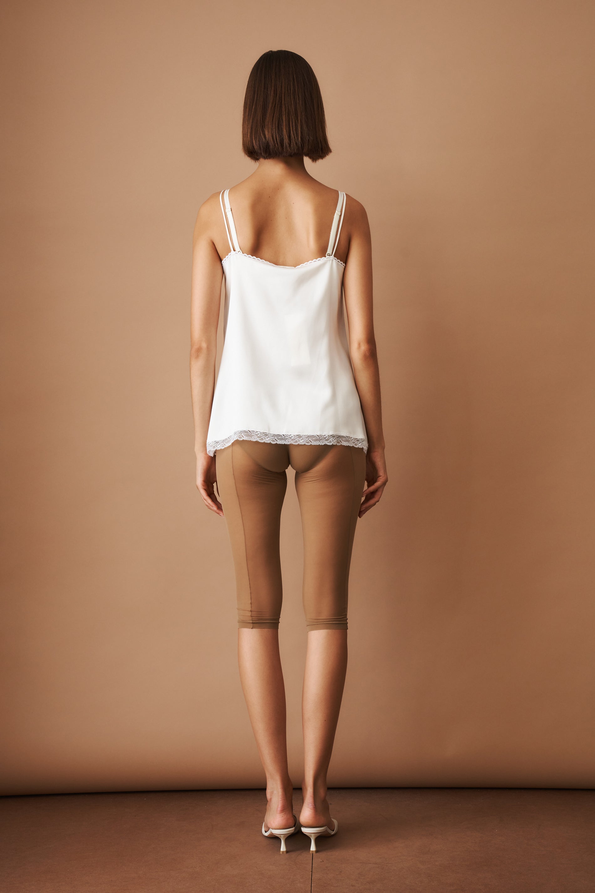 Lace Trimmed Silk Camisole White