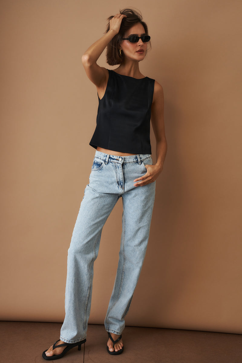 Straight Leg Denim Pants Light Blue