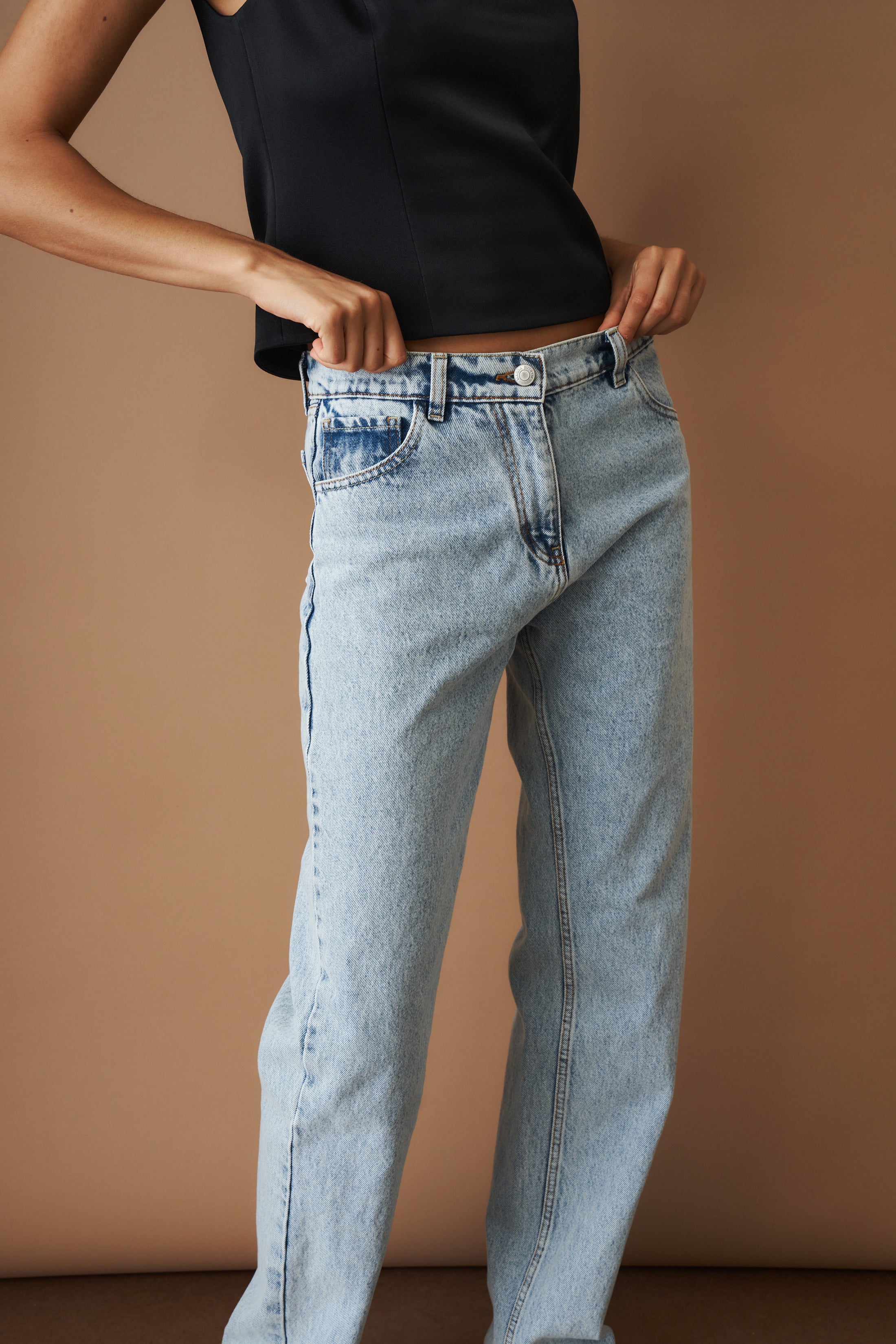 Straight Leg Denim Pants Light Blue