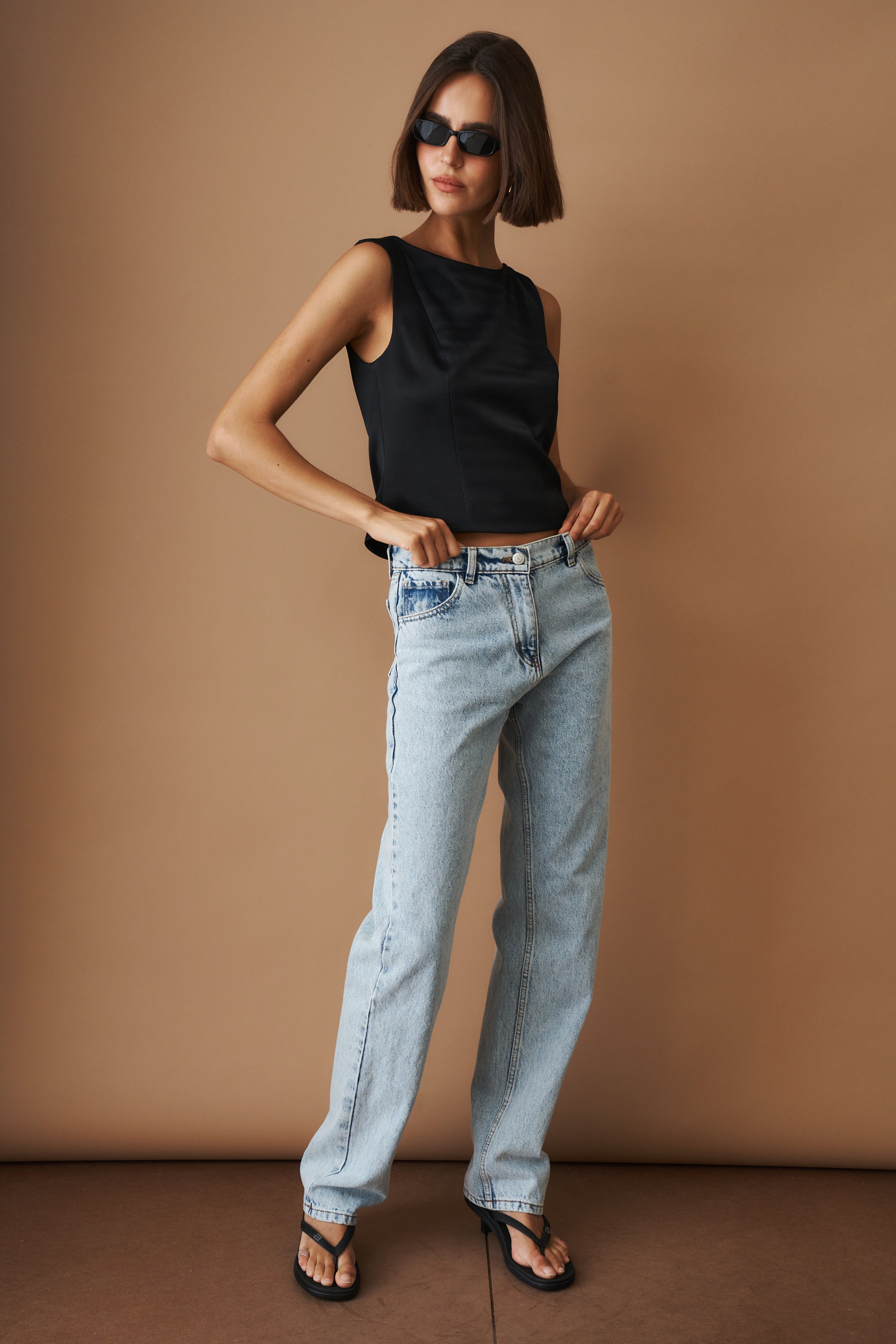 Straight Leg Denim Pants Light Blue