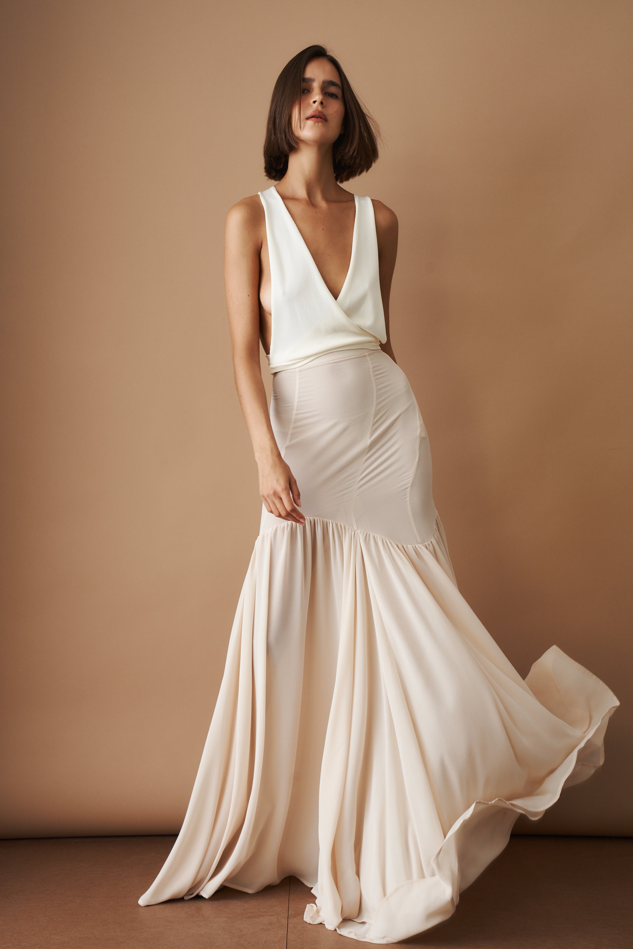 Ruffled Maxi Skirt Nude