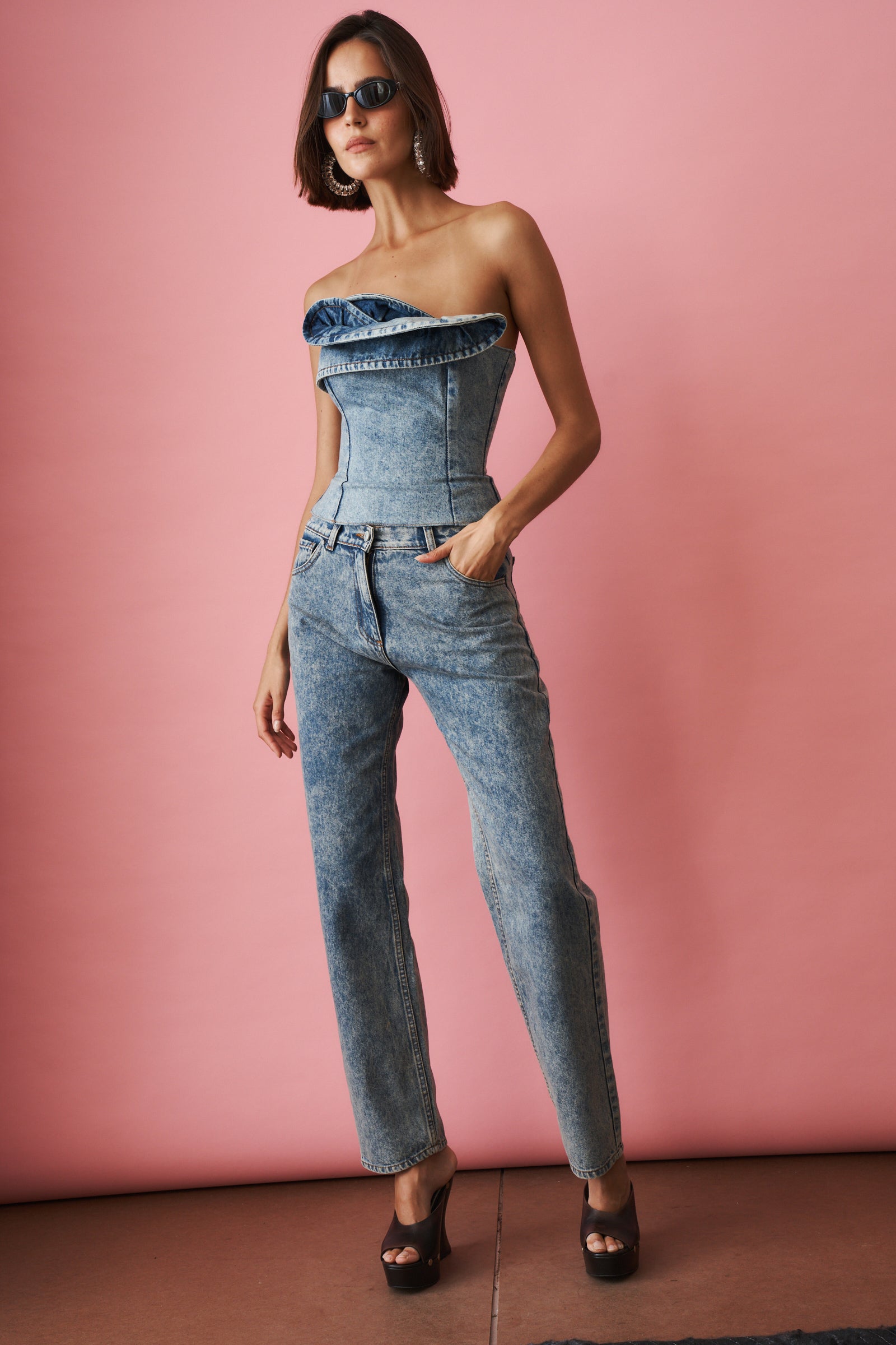 Vintage Denim Flower Corset