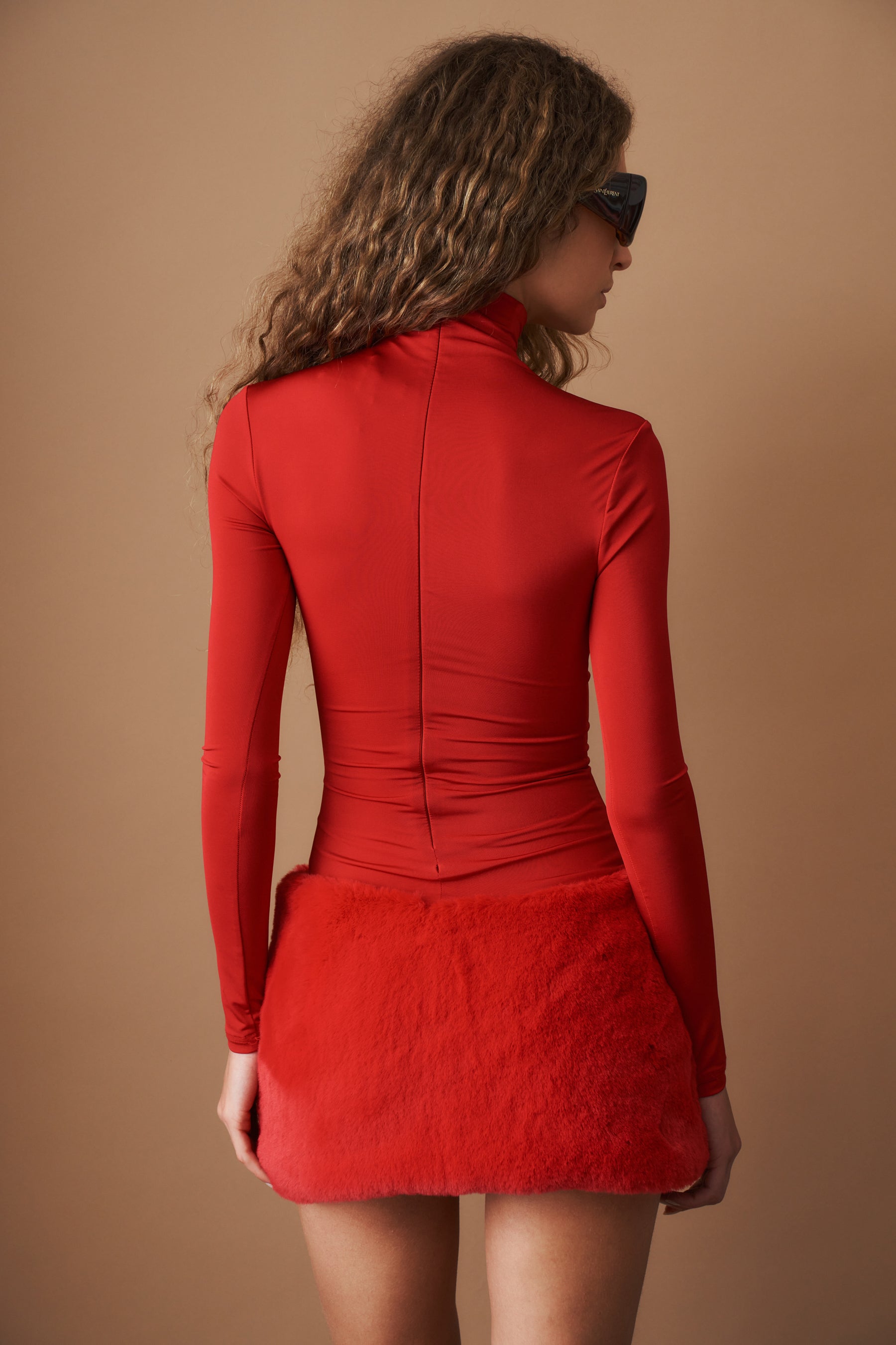 Red Mini Dress with Furry Skirt - DÉSORDRE