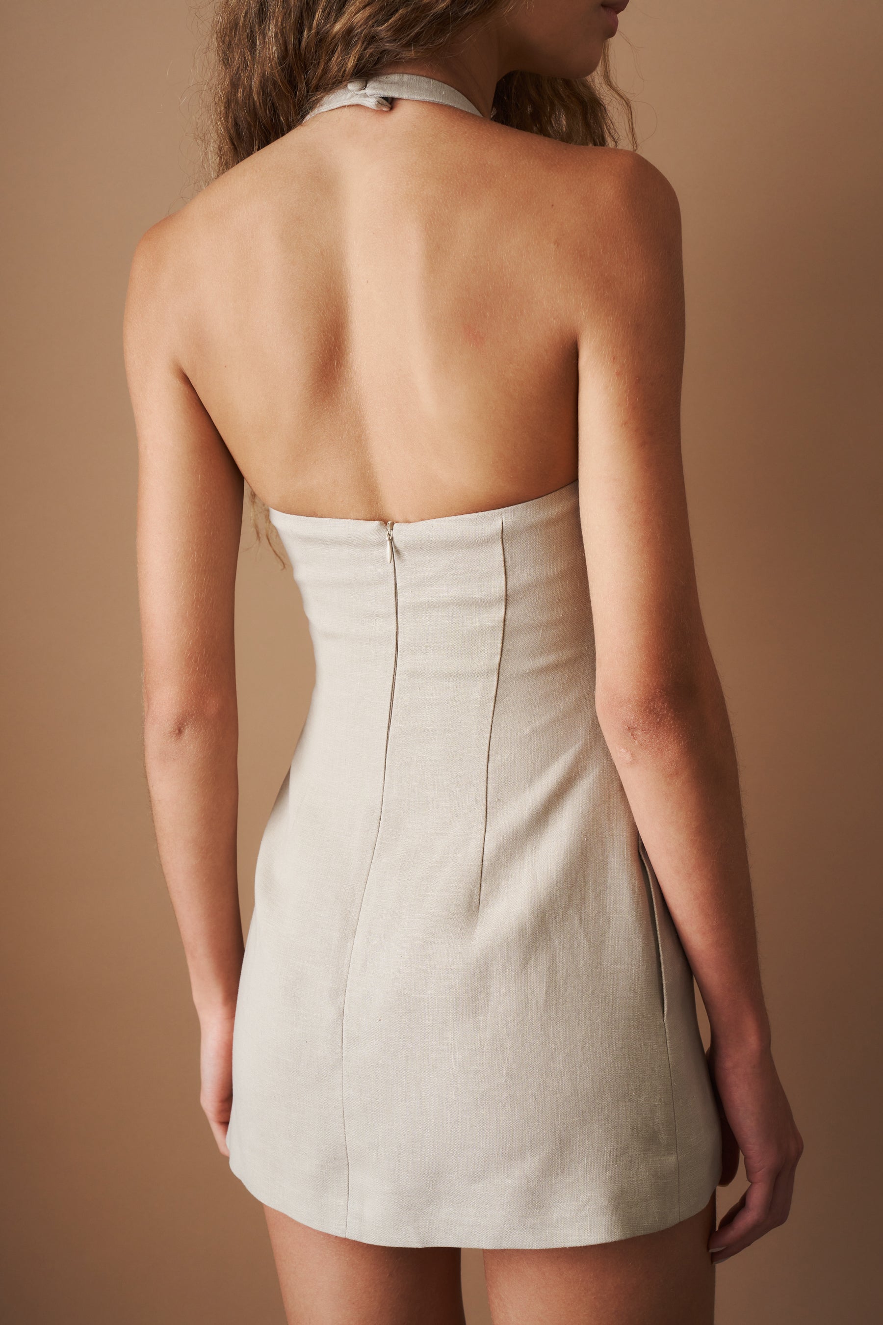 Halterneck Mini Dress Beige - DÉSORDRE