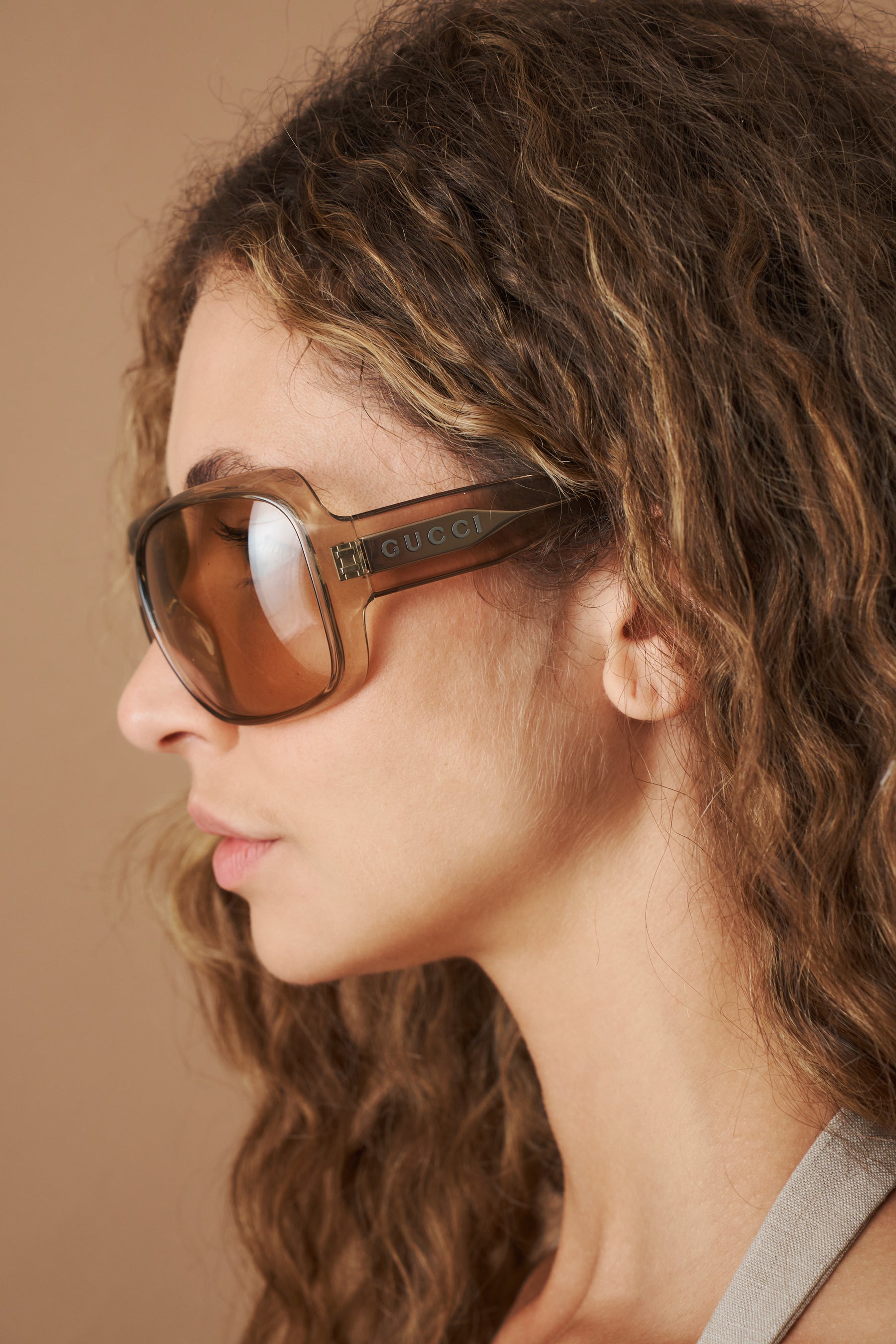 Gucci Transparent Brown Geometric Sunglasses | DÉSORDRE