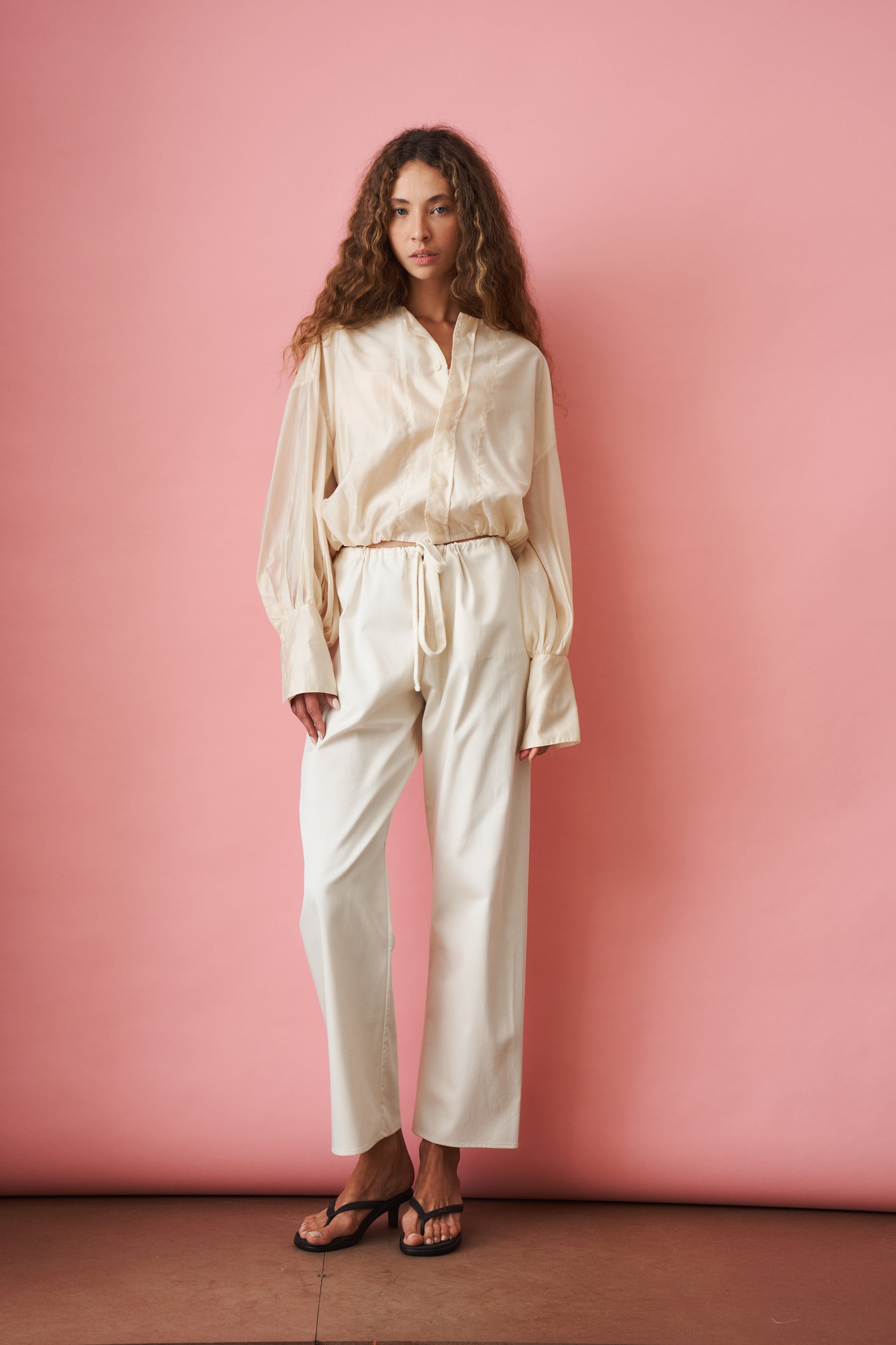 Diana Pleat Overshirt Cream - DÉSORDRE