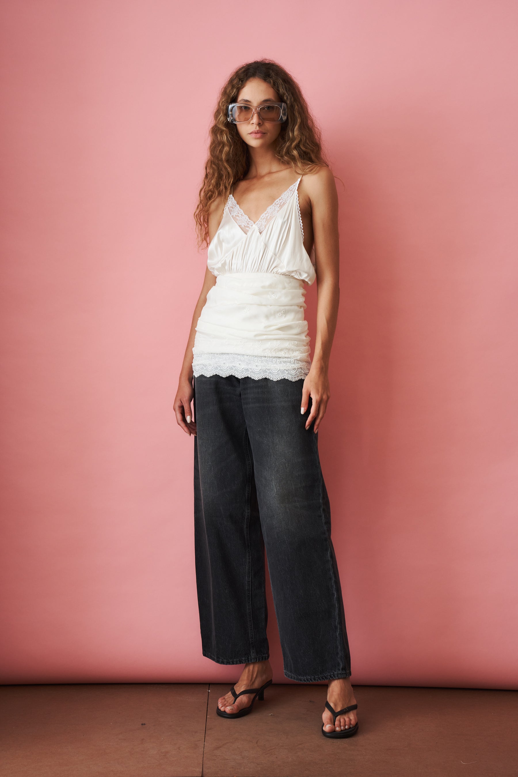 Lace V-Neck Top In Cream - DÉSORDRE