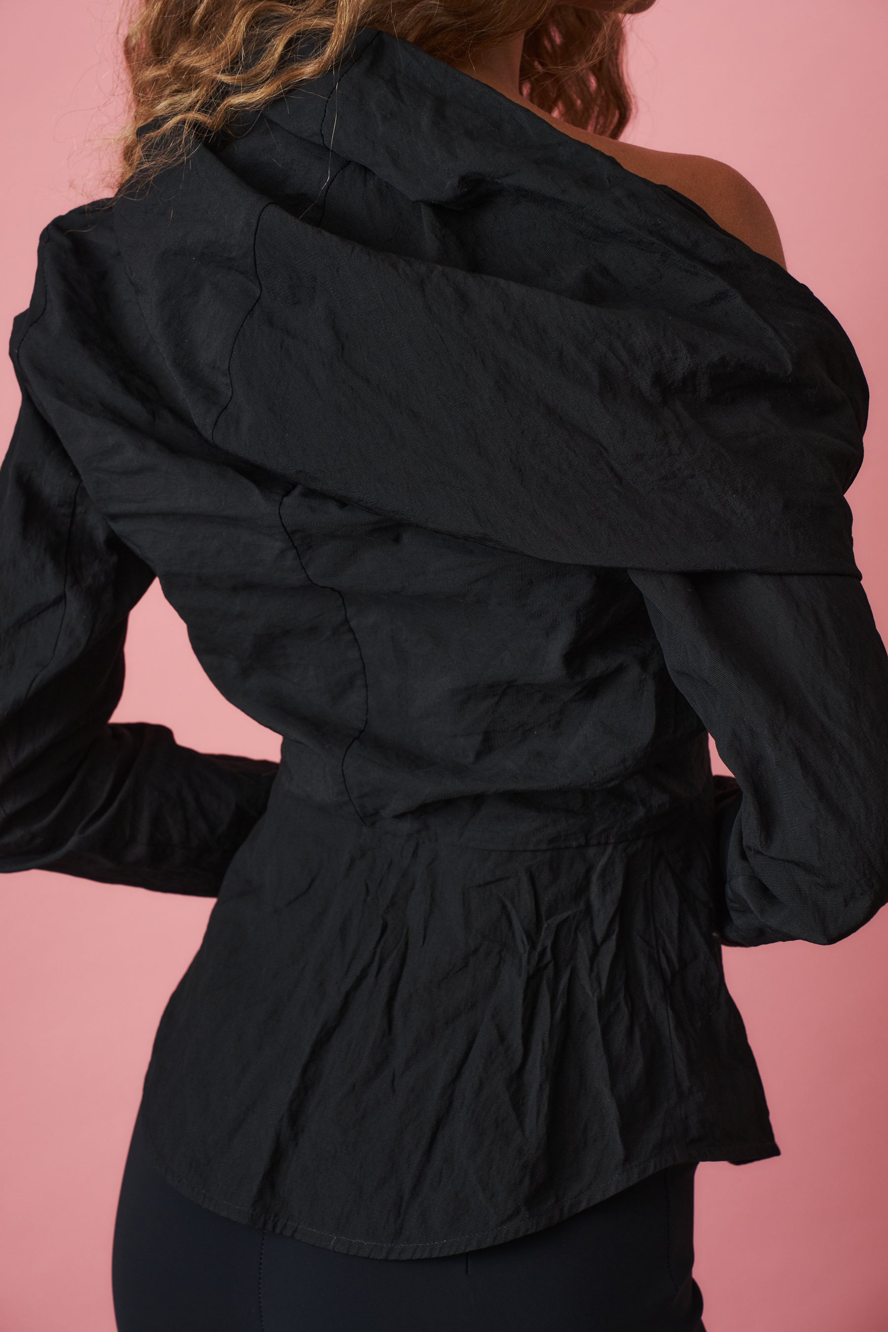 Shawl Collar Fitted Blouse Black - DÉSORDRE