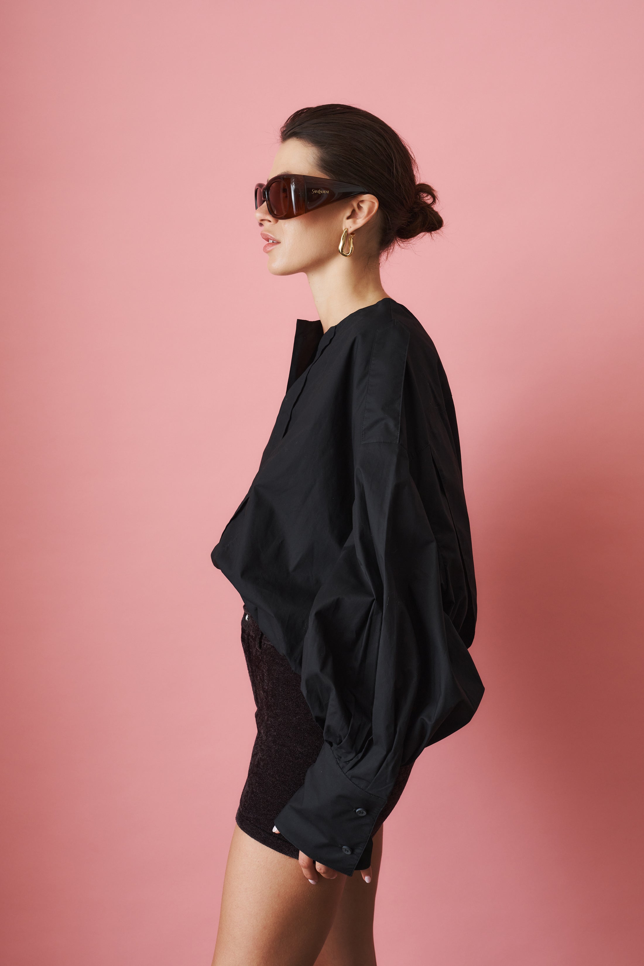 Diana Pleat Overshirt Black - DÉSORDRE