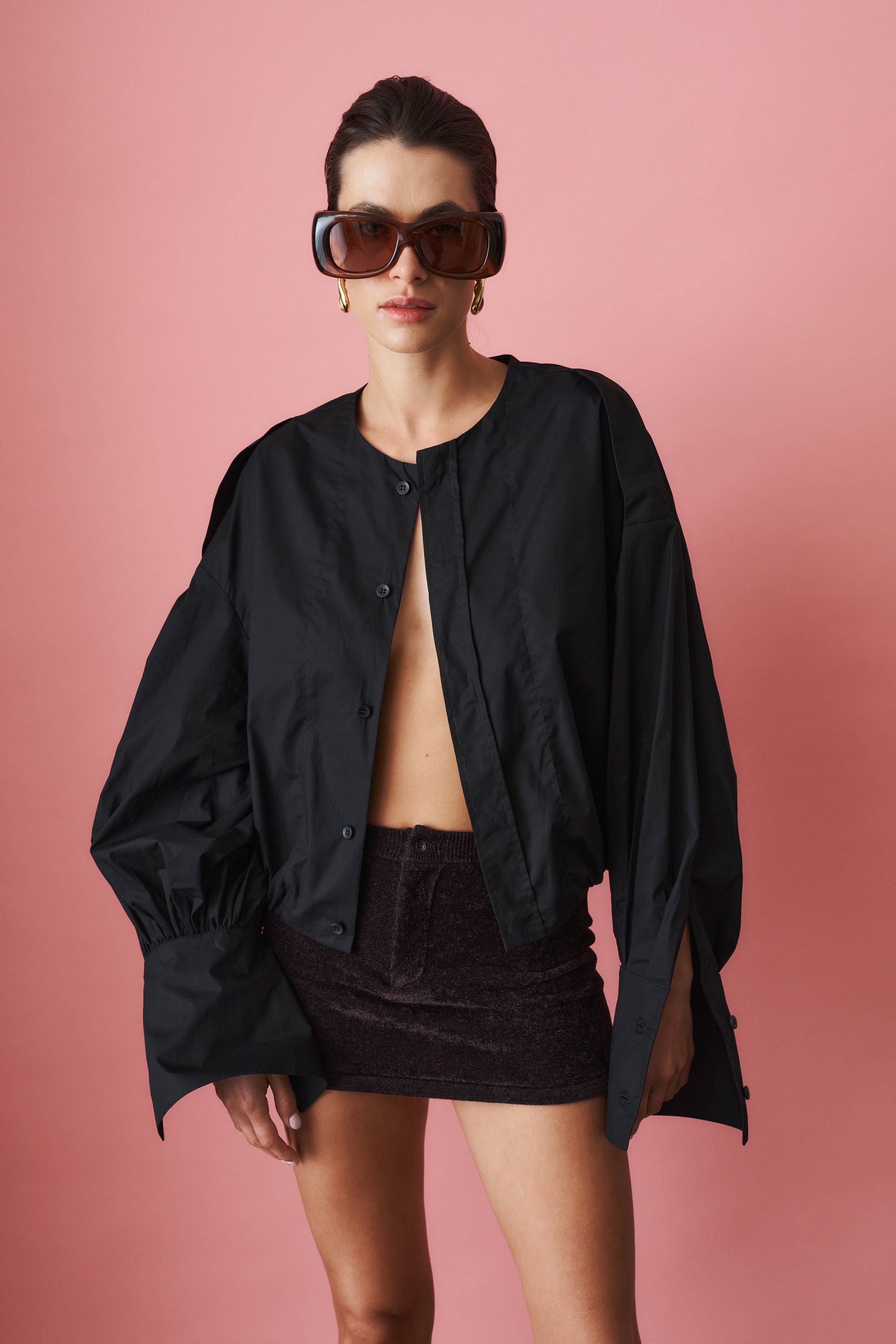 Diana Pleat Overshirt Black - DÉSORDRE