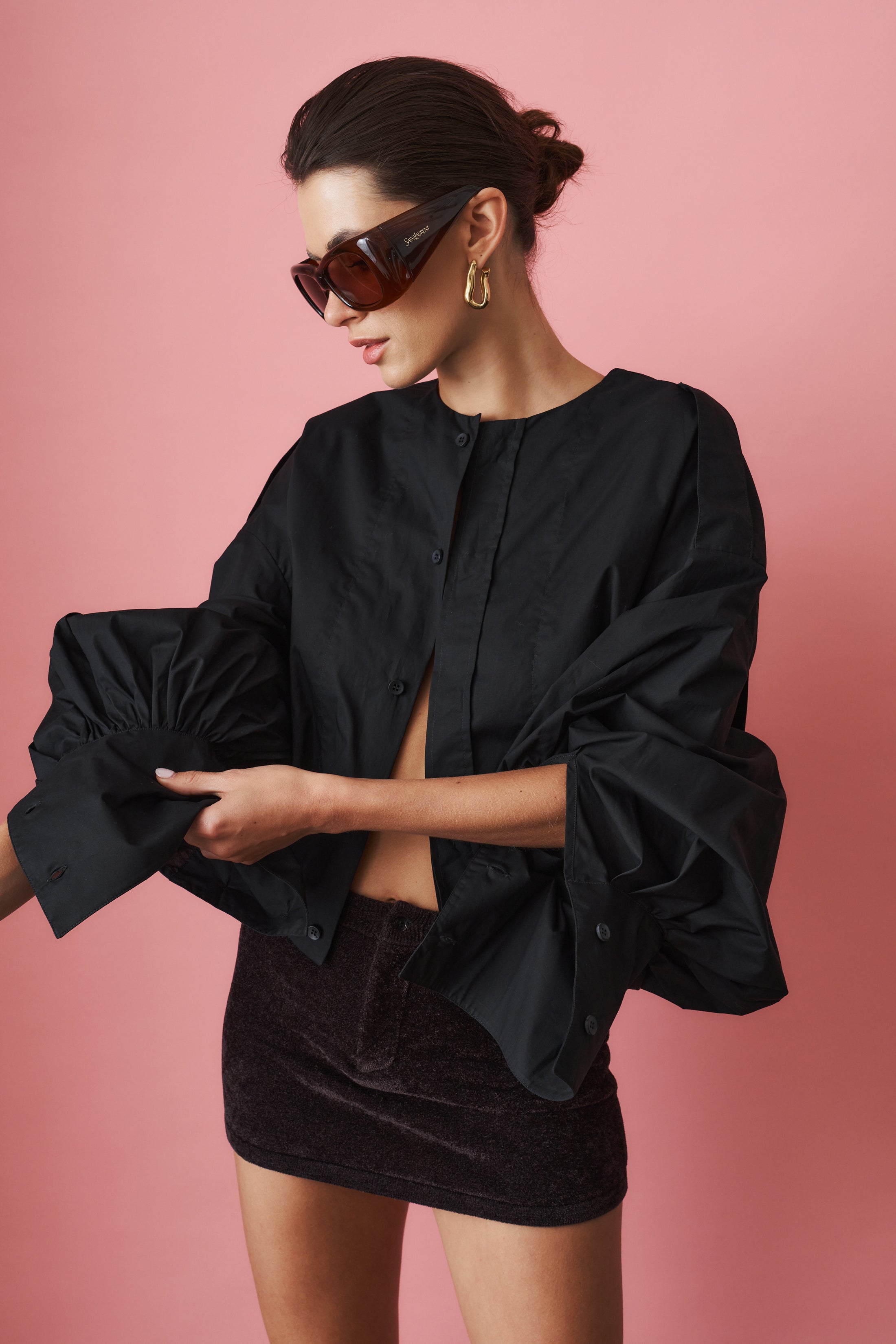 Diana Pleat Overshirt Black - DÉSORDRE