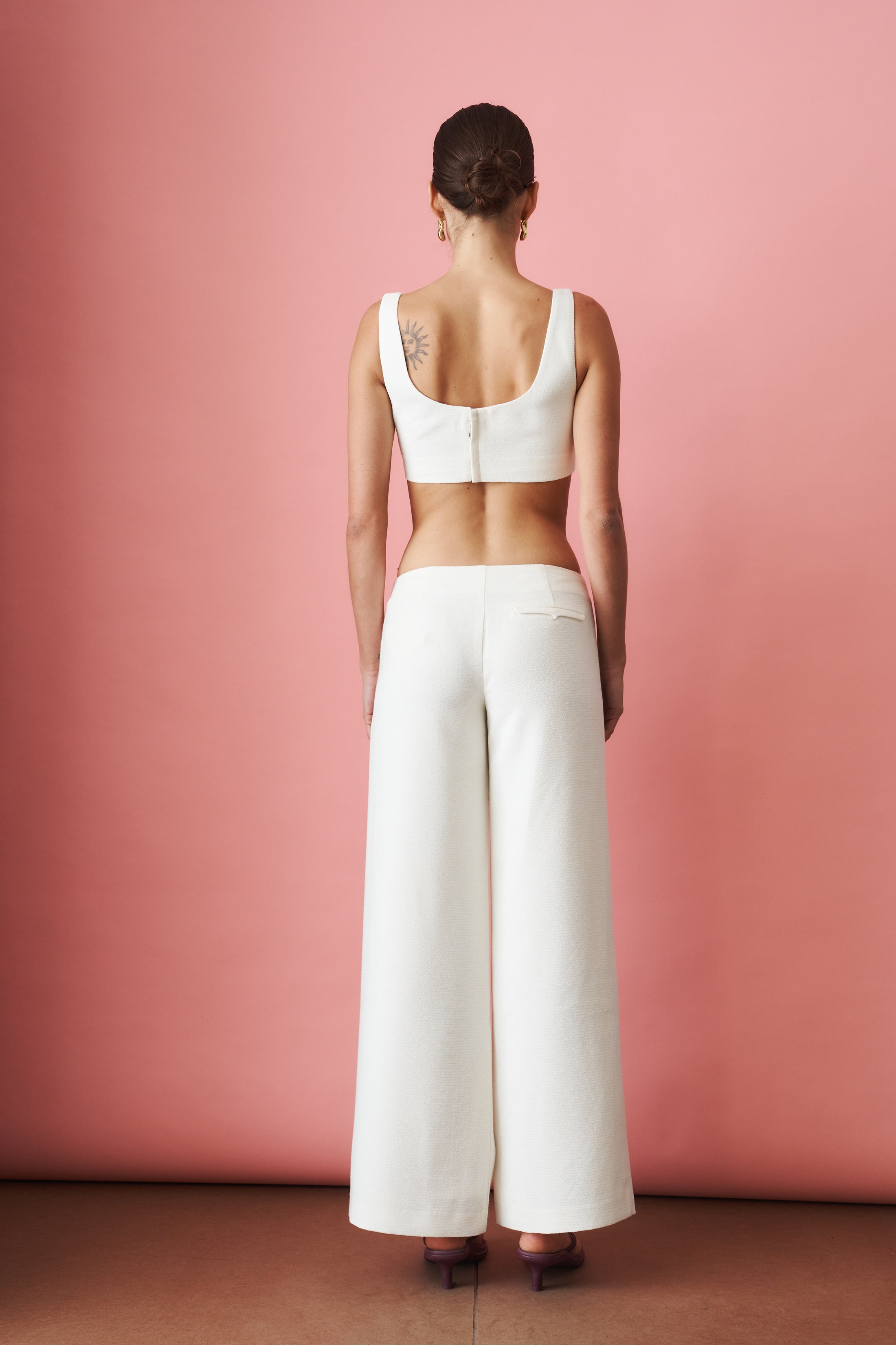 Juliette White Textured Wide Leg Tailored Pants - DÉSORDRE