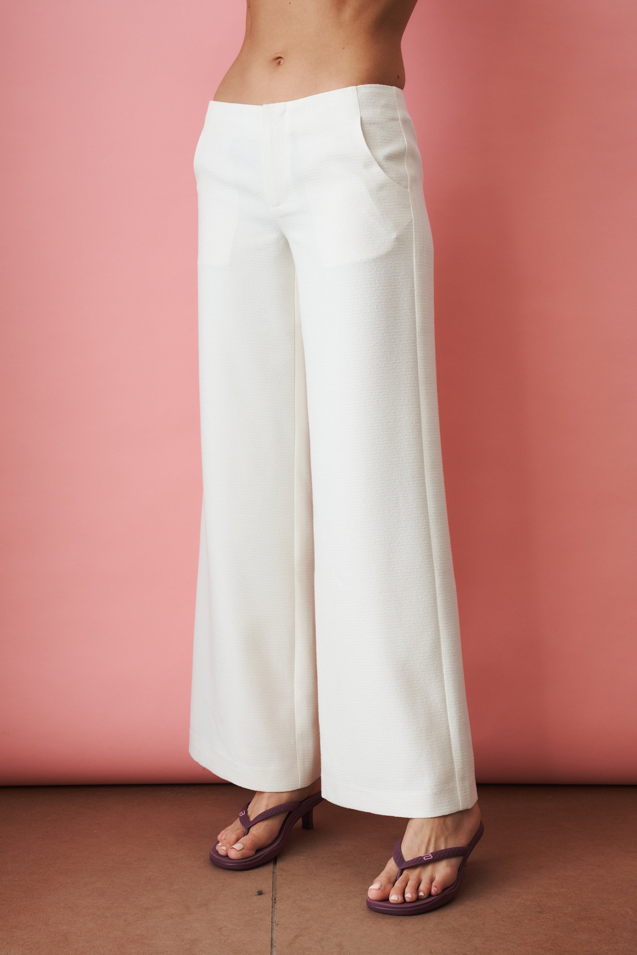 Juliette White Textured Wide Leg Tailored Pants - DÉSORDRE
