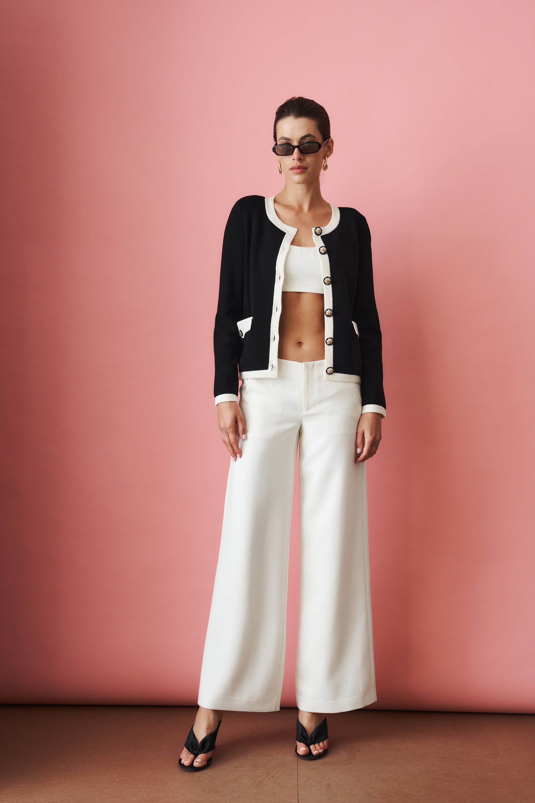 Yvette Contrast Knit Black Cardigan - DÉSORDRE