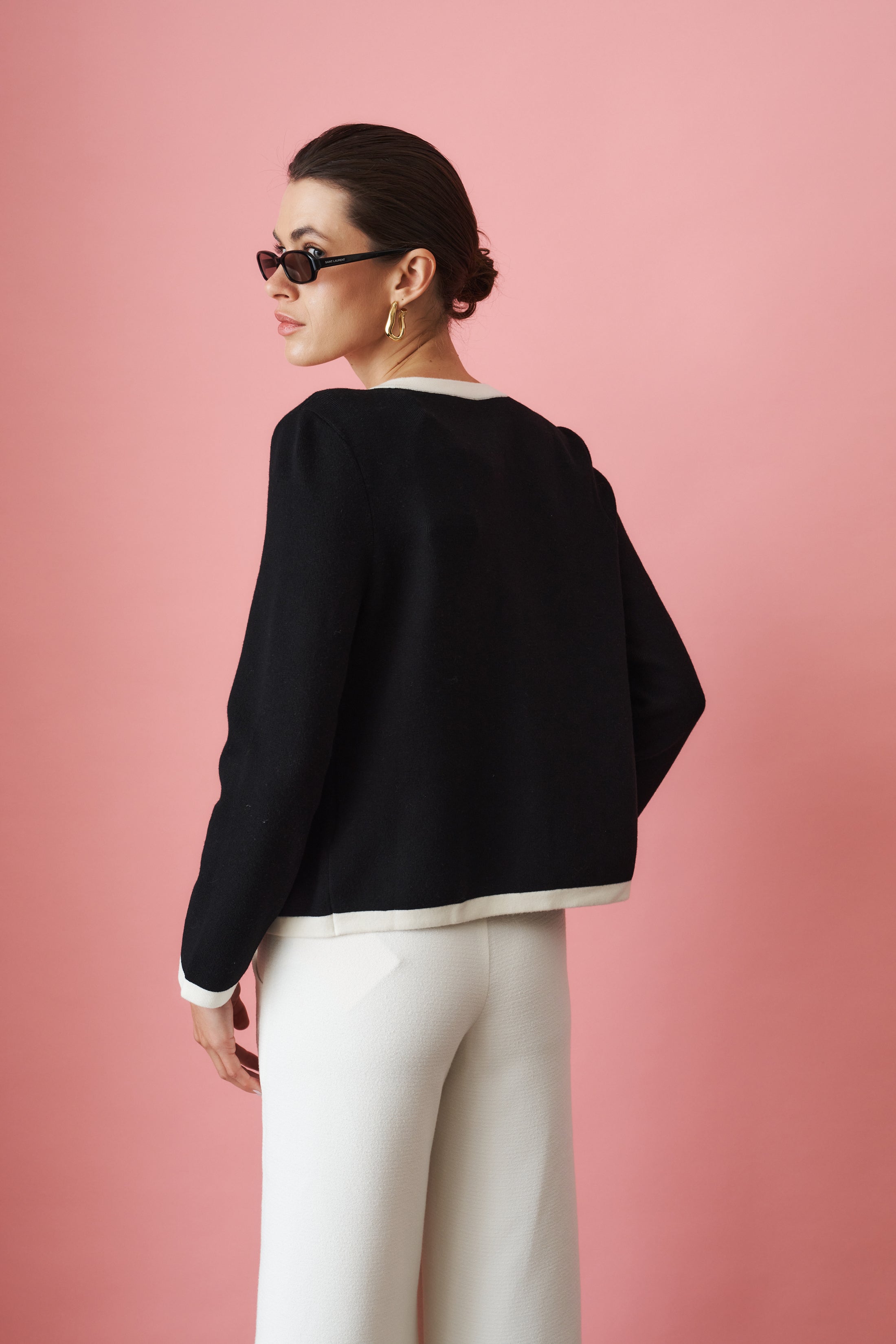 Yvette Contrast Knit Black Cardigan - DÉSORDRE