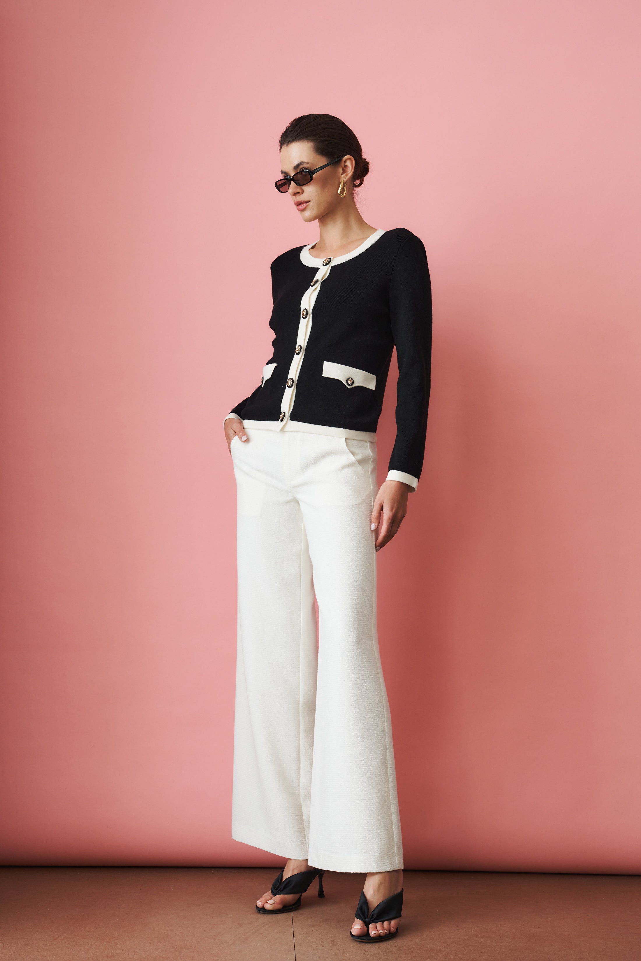Yvette Contrast Knit Black Cardigan - DÉSORDRE