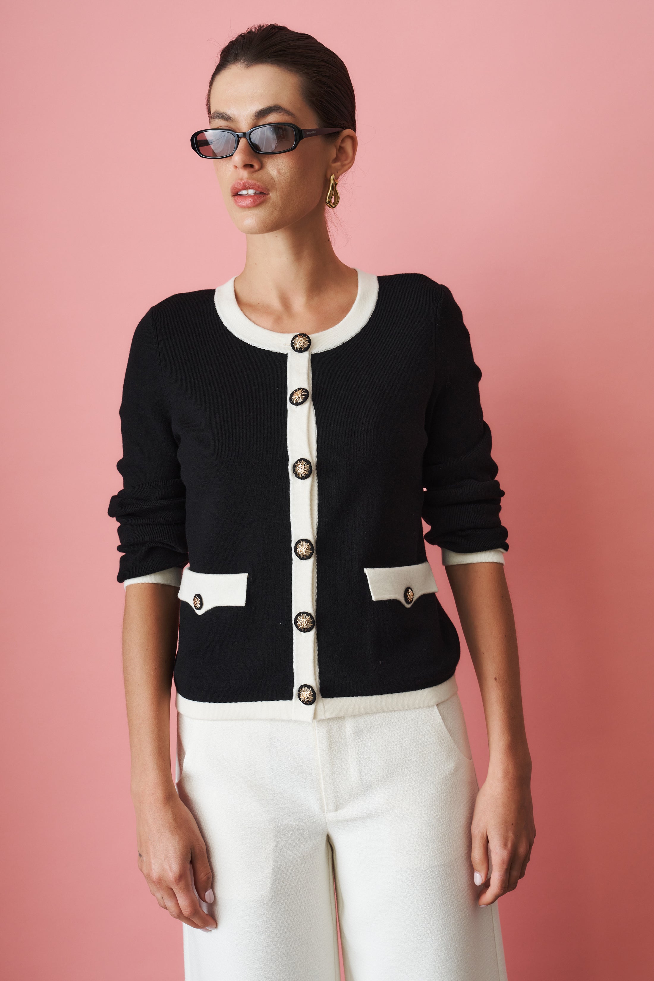 Yvette Contrast Knit Black Cardigan - DÉSORDRE