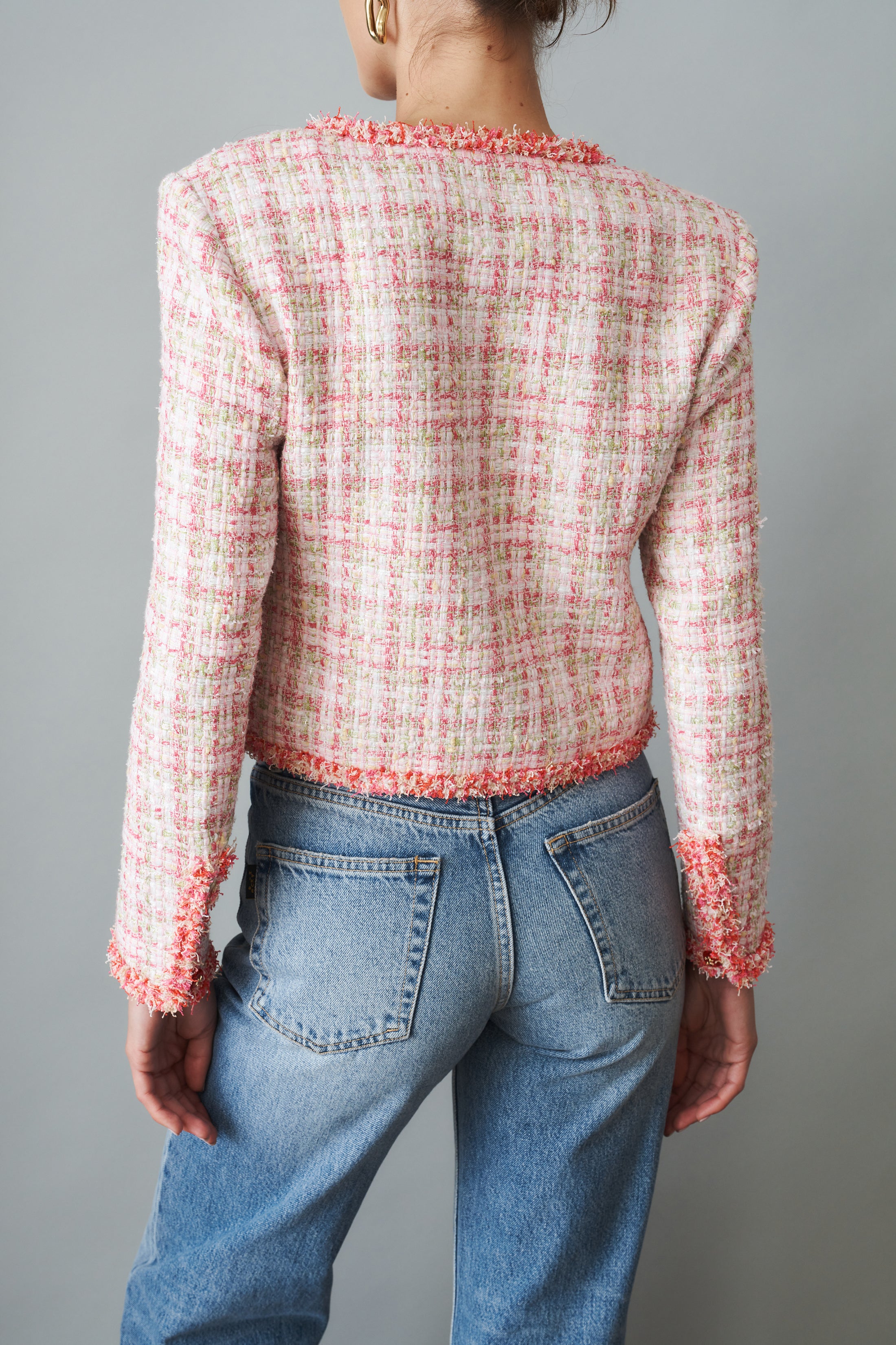 Bianca Metallic-Woven Fringe Pink Jacket - DÉSORDRE