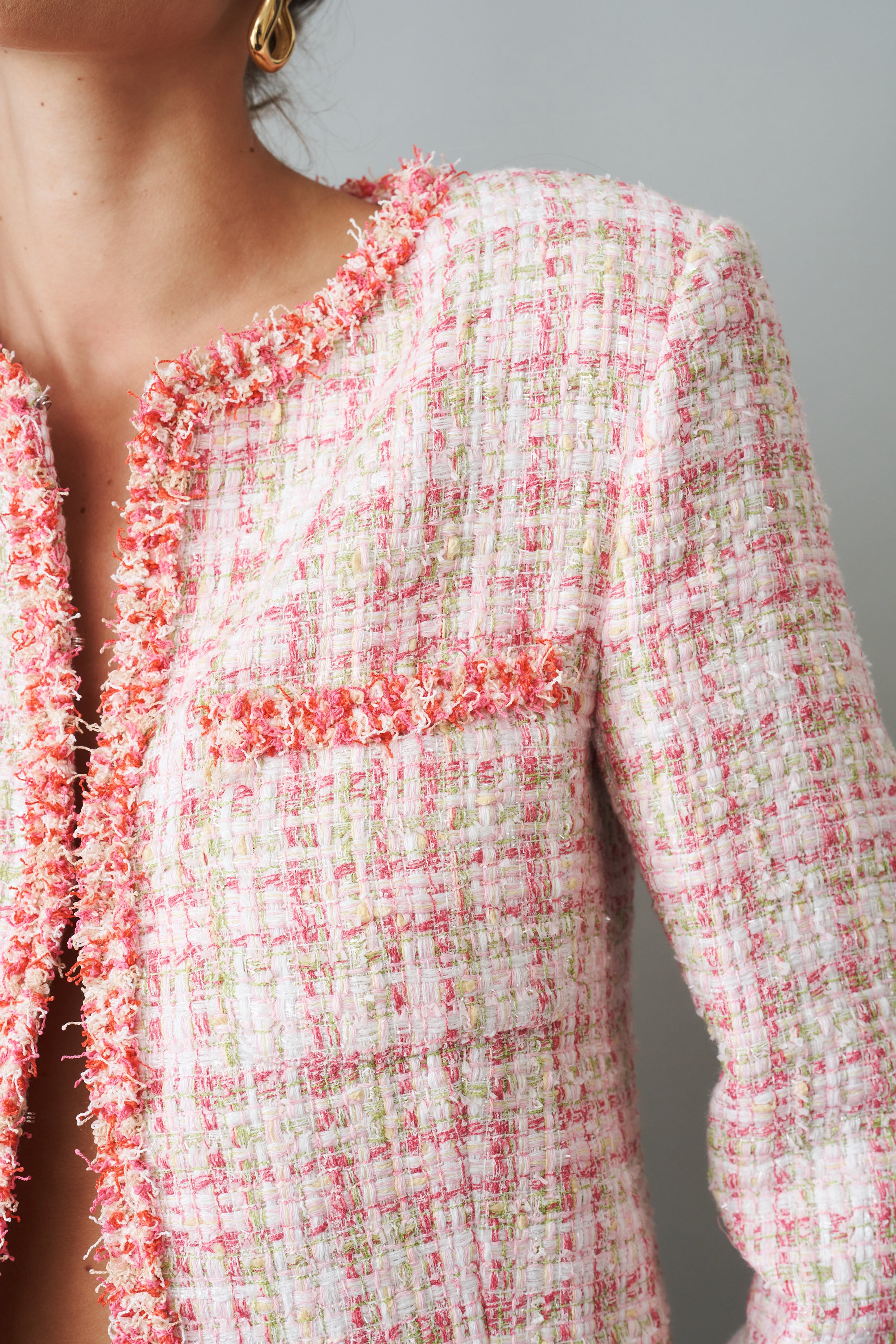 Bianca Metallic-Woven Fringe Pink Jacket - DÉSORDRE