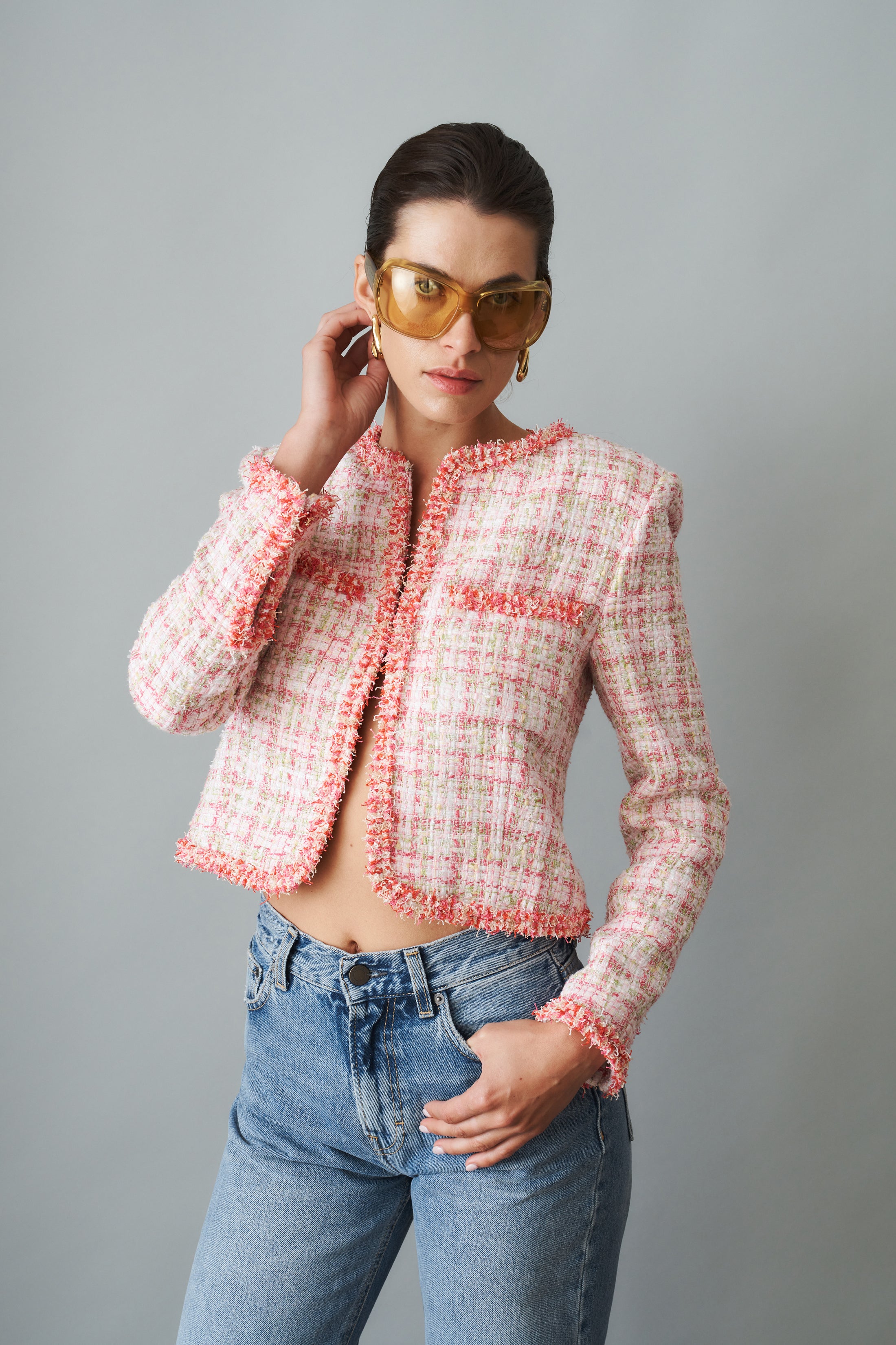 Bianca Metallic-Woven Fringe Pink Jacket - DÉSORDRE