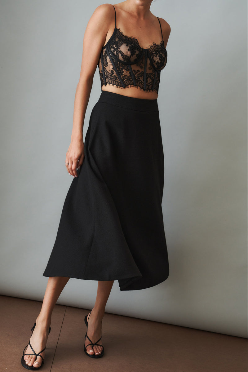 Natalia Tailored A Line Black Midi Skirt - DÉSORDRE
