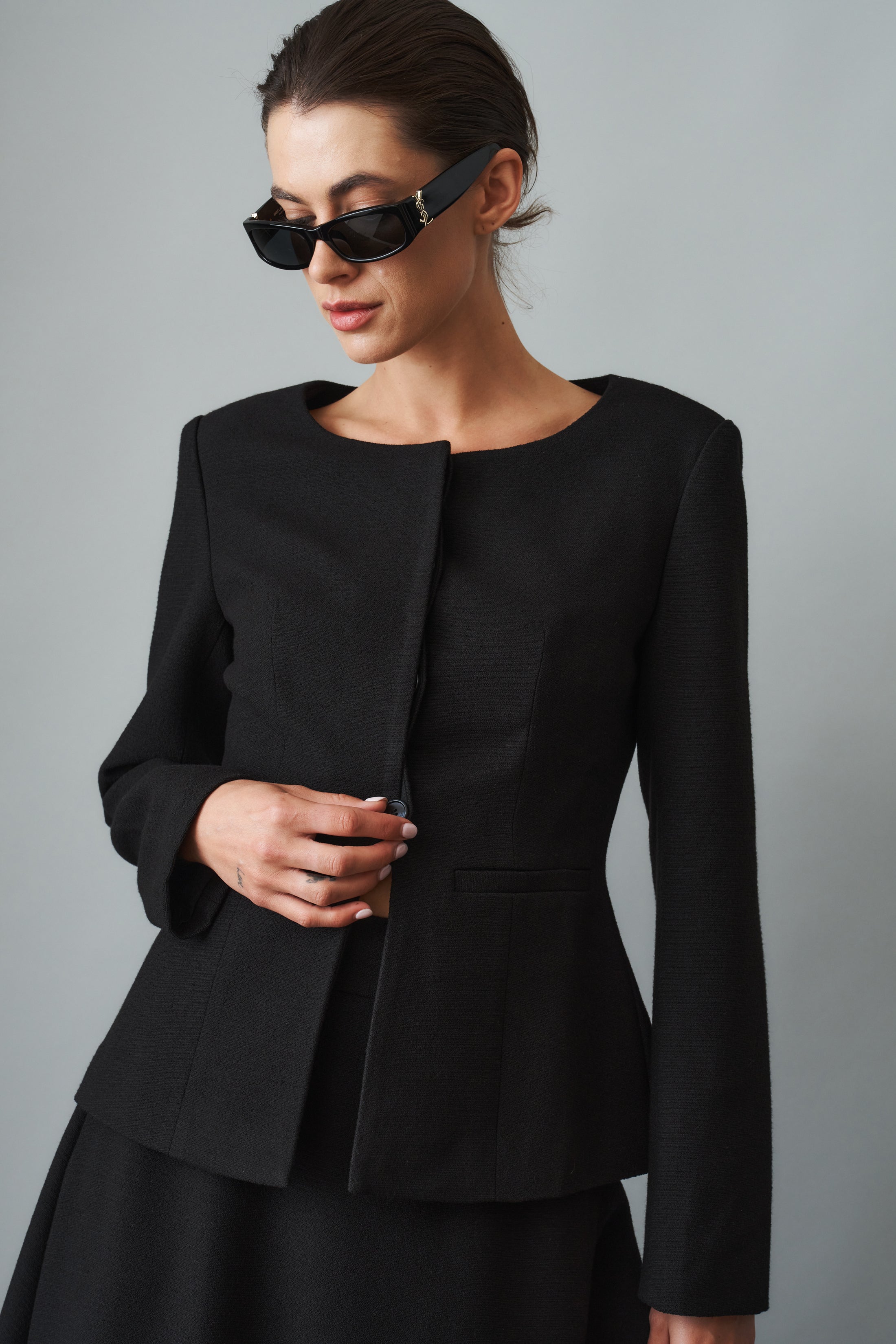 Natalia Tailored Hidden Placket Black Blazer - DÉSORDRE