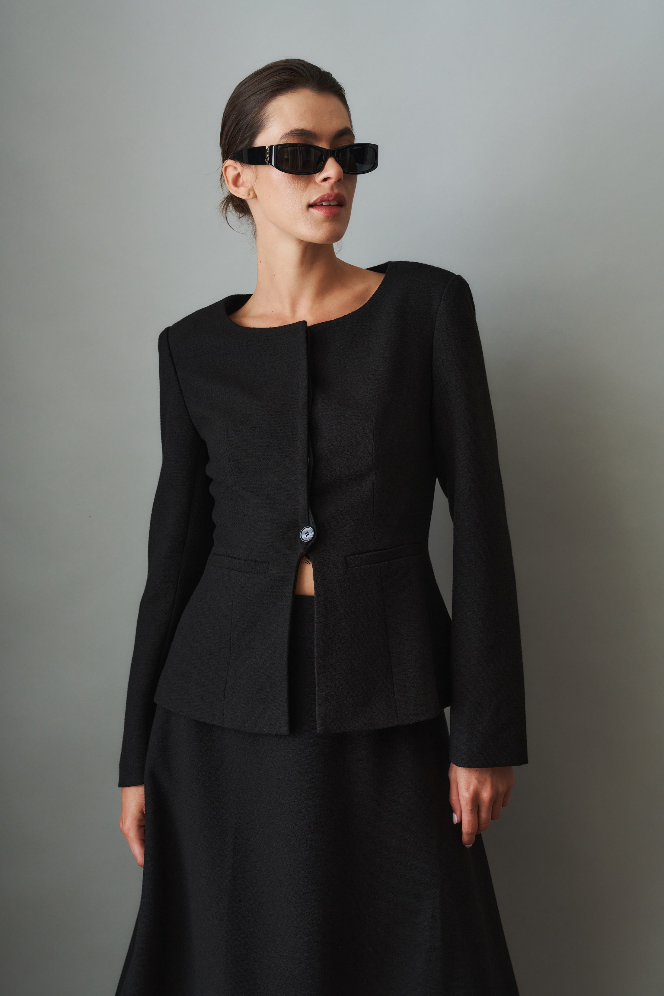 Natalia Tailored Hidden Placket Black Blazer - DÉSORDRE