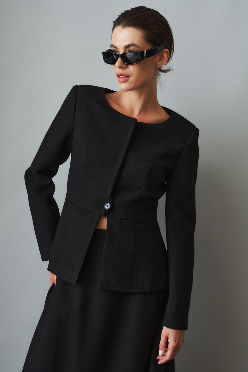 Natalia Tailored Hidden Placket Black Blazer - DÉSORDRE